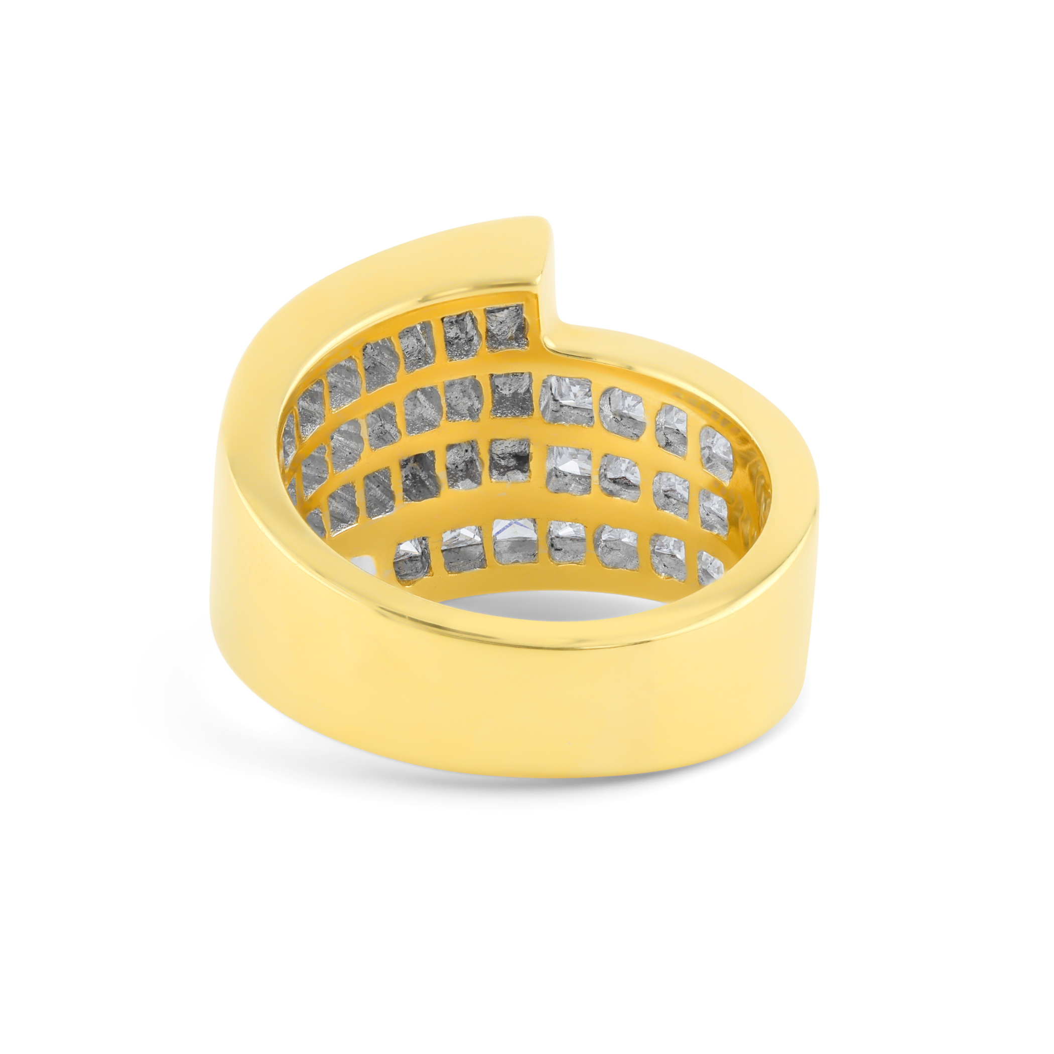 Princess cut diamond statement band in 14kt yellow gold finish