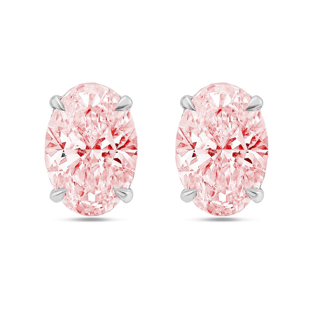 Lab-Grown Pink Oval Diamond Stud Earrings, 4-Prong, 14K Gold