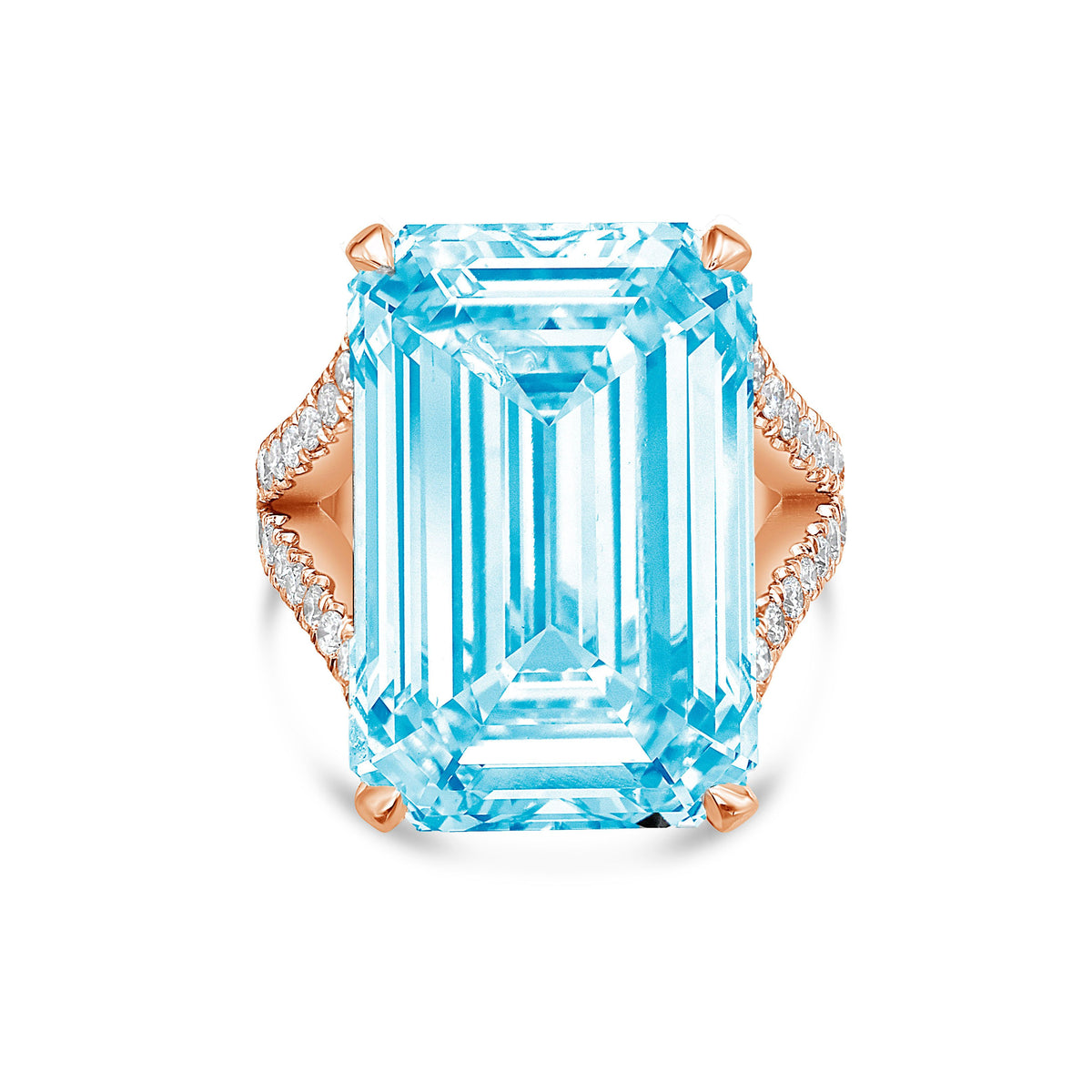 Lab-Grown Blue Emerald Cut Split Shank Engagement Ring, 14K Gold