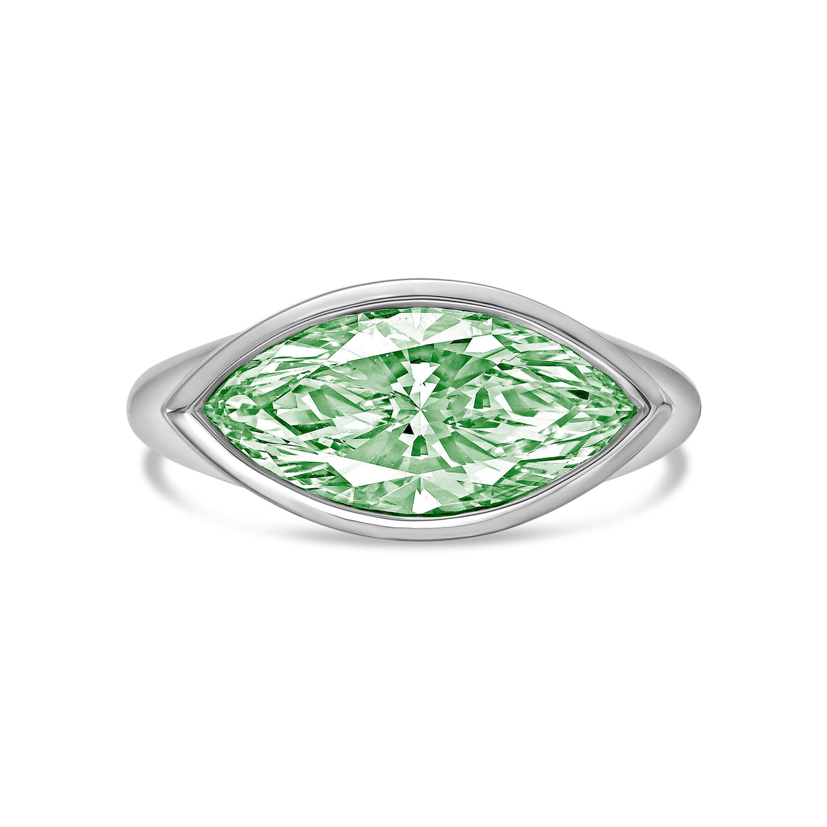 Lab-Grown Green Marquise Diamond Bezel Ring, 14K Gold
