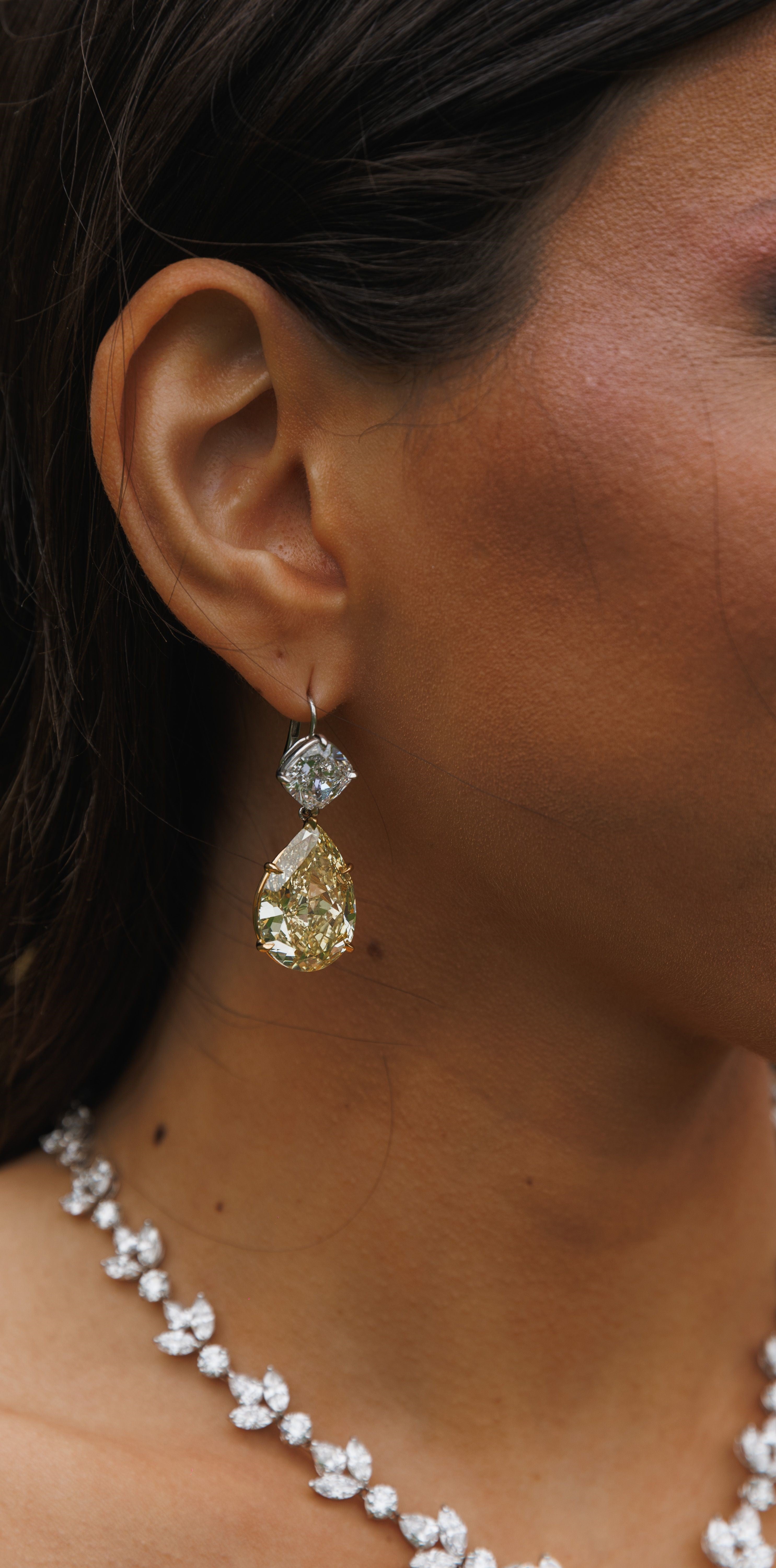 38.65cts Fancy Yellow Pear Diamond Drop Earrings