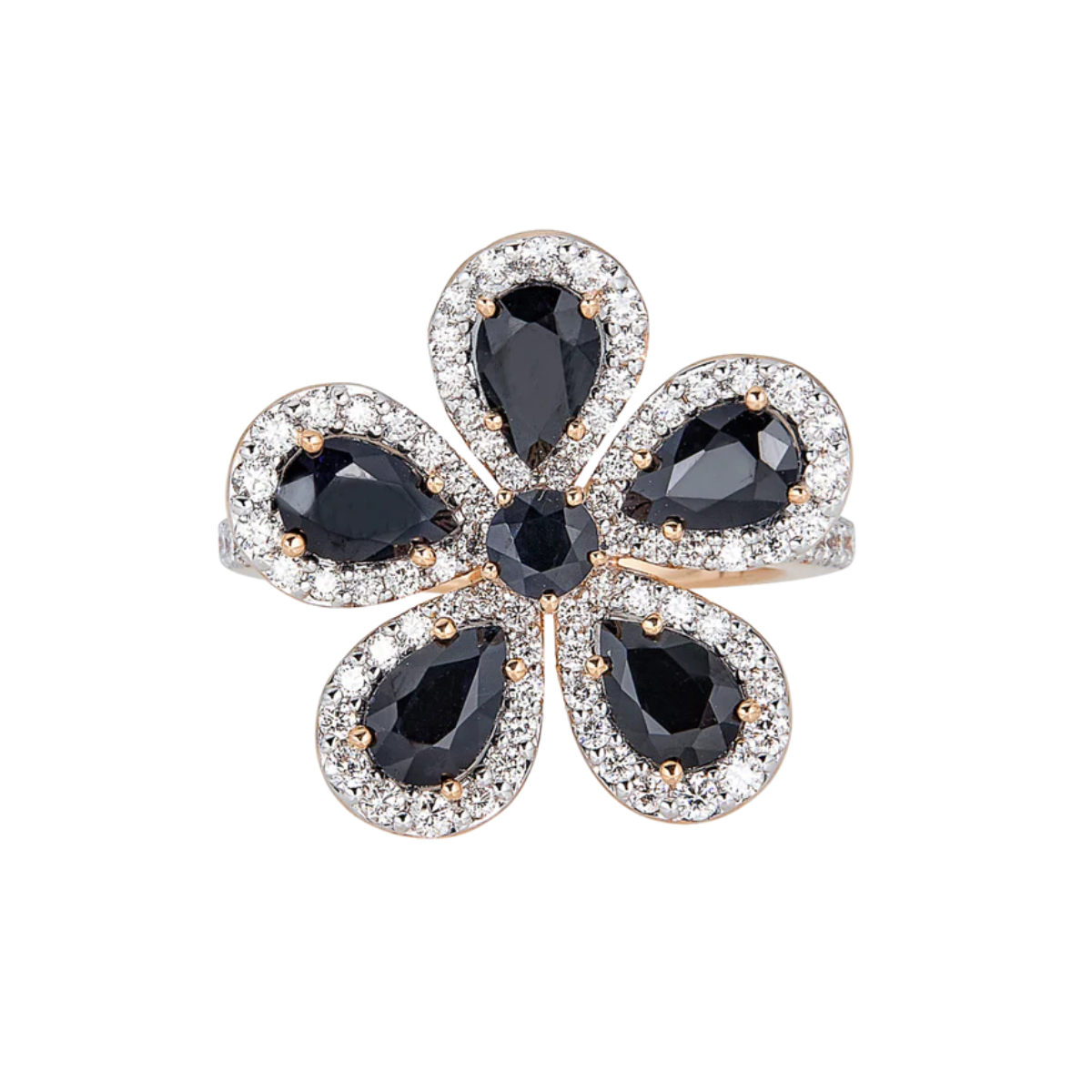 Black Sapphire Flower Ring