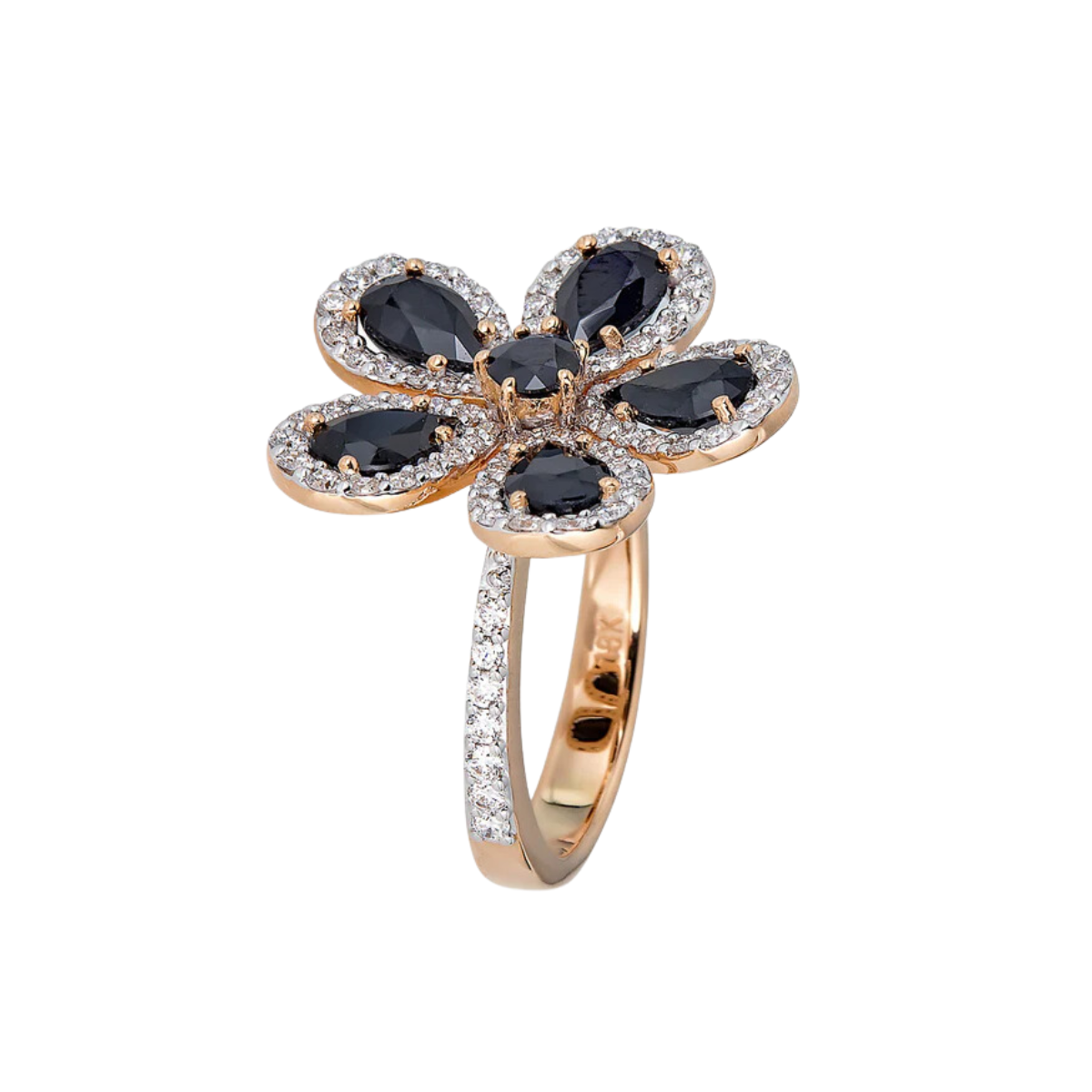 Black Sapphire Flower Ring