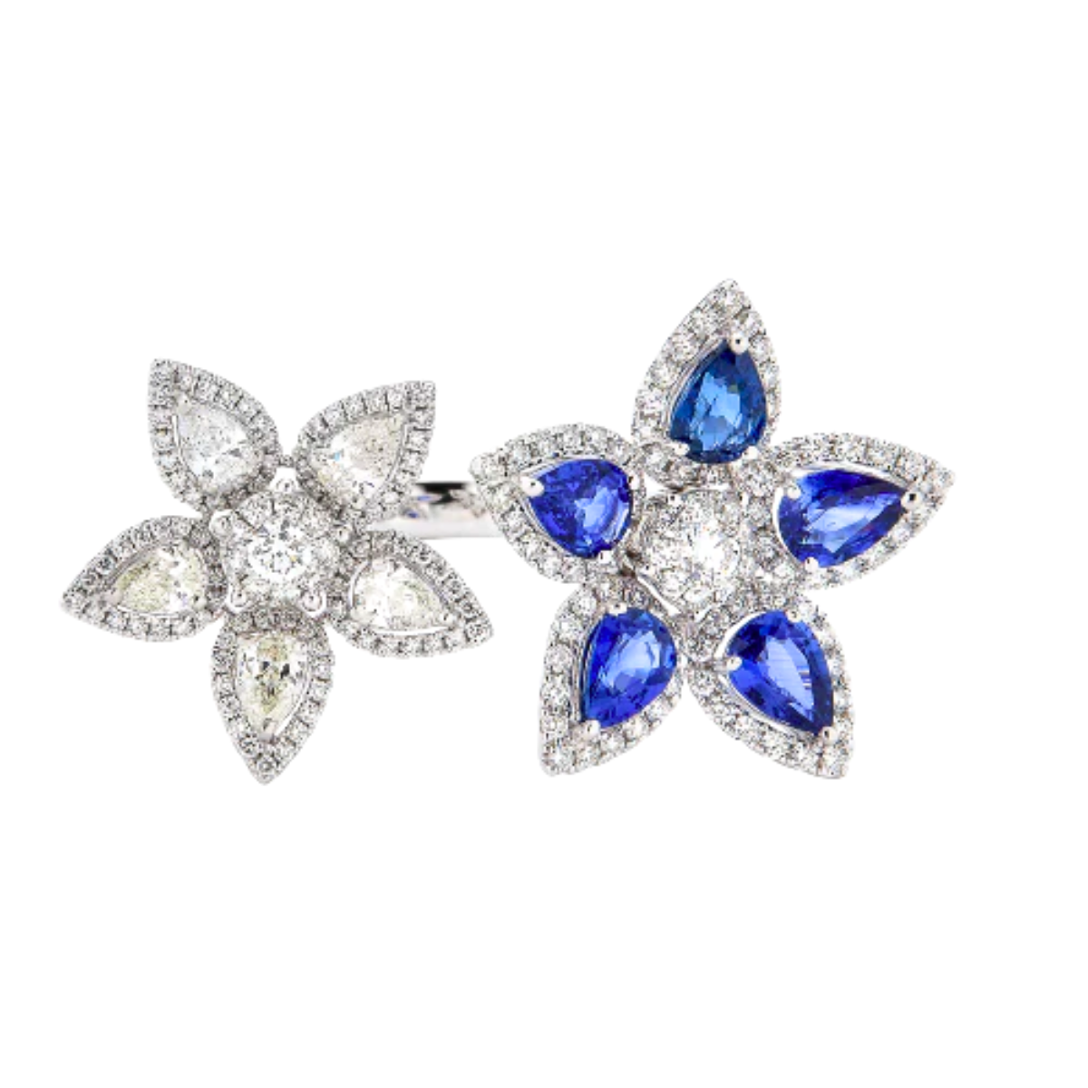 Double Flower Diamond Sapphire Ring