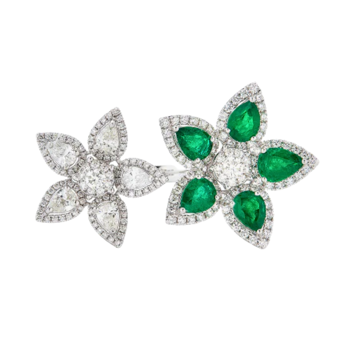 Double Flower Diamond Emerald Ring