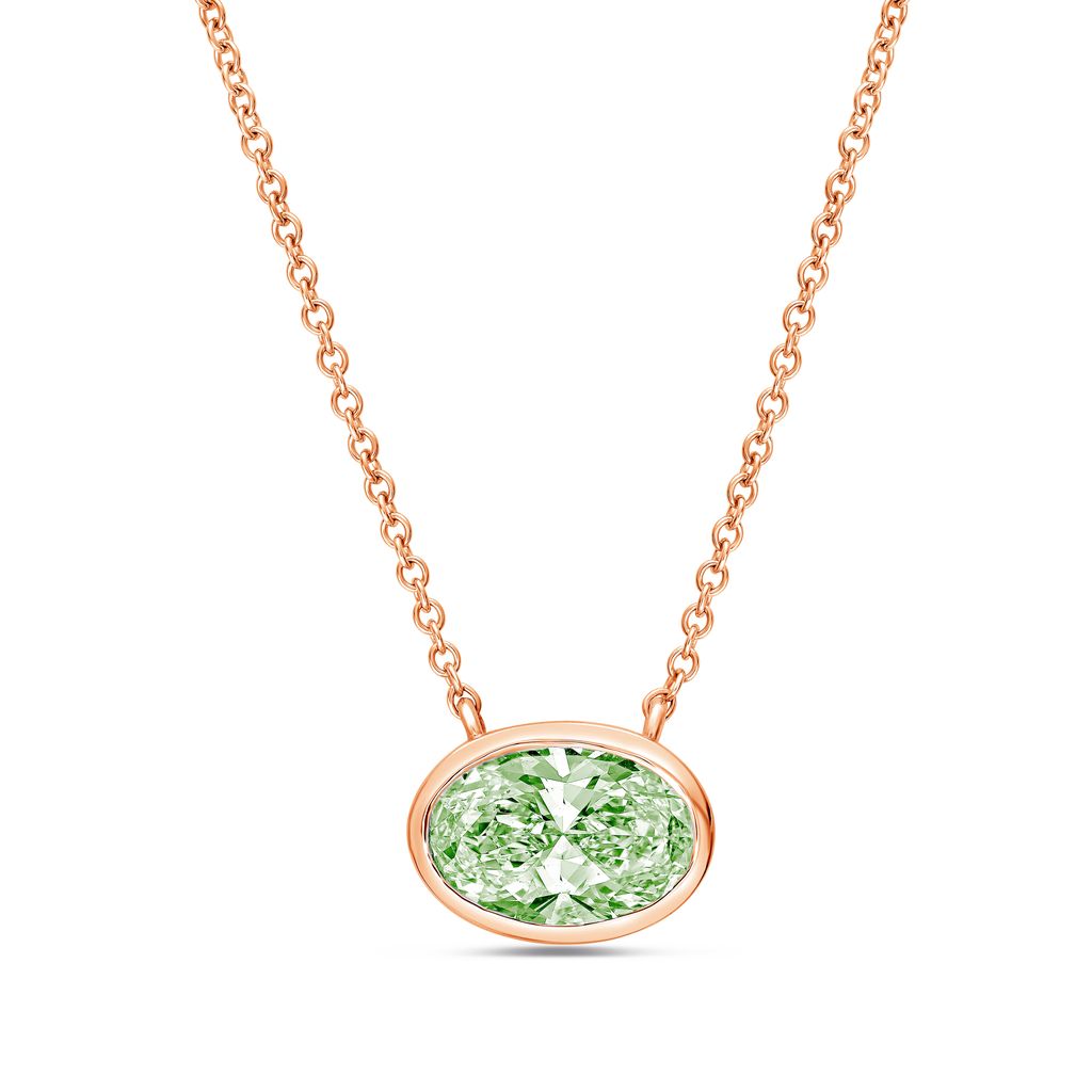 Lab-Grown Green East-West Oval Diamond Bezel Pendant, 14K Gold