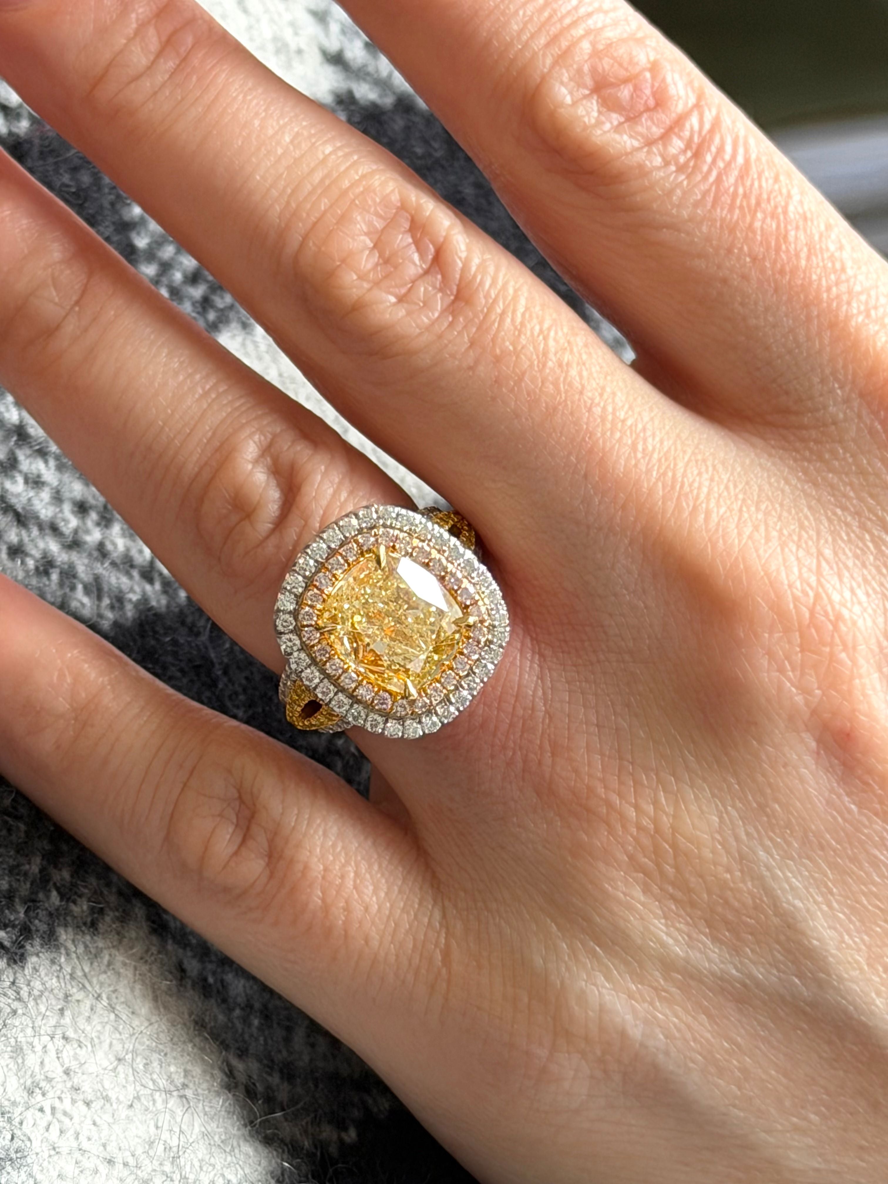 Cushion Cut With Side Pink & White Diamond Ring