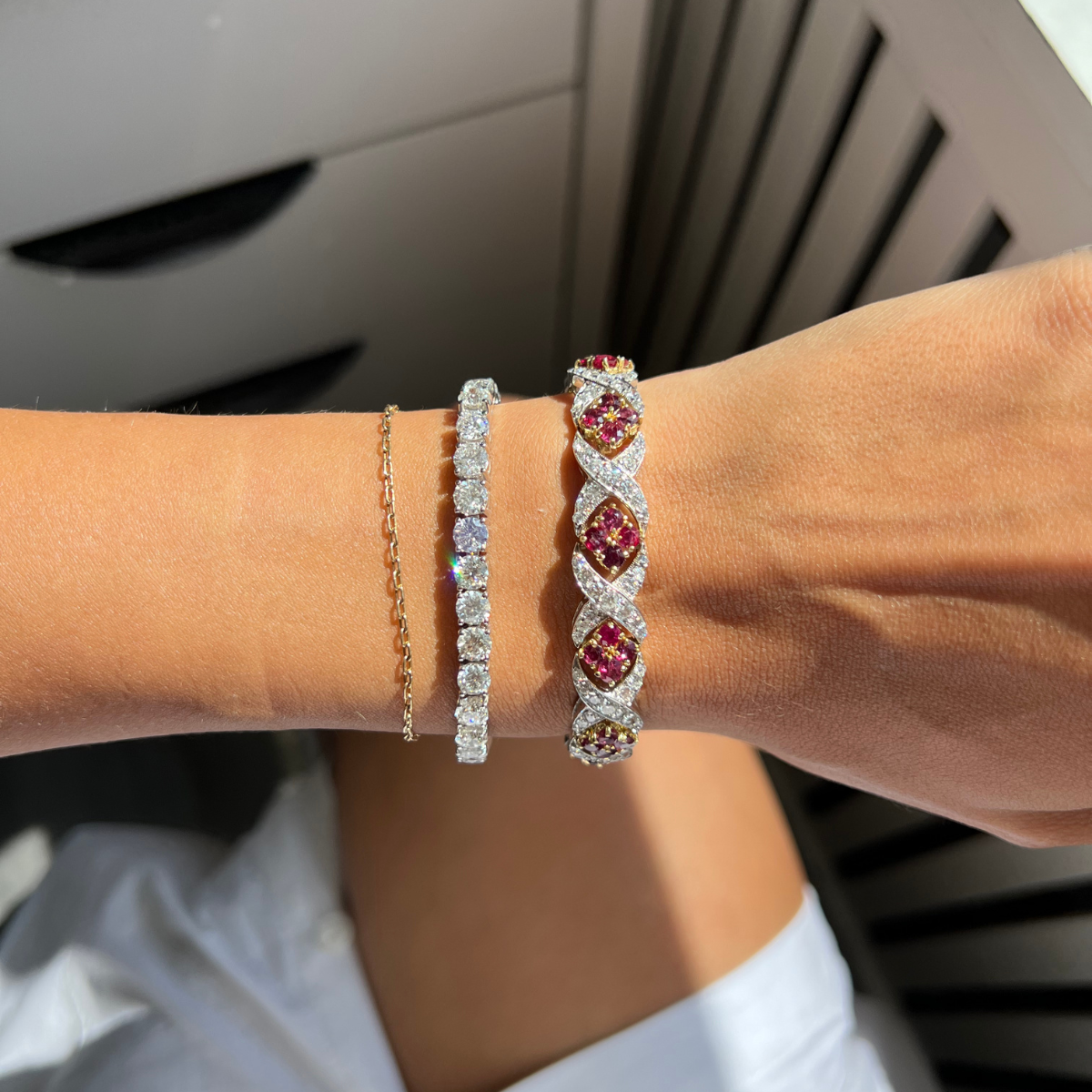 Two Tone Diamond & Ruby XOXO Bracelet