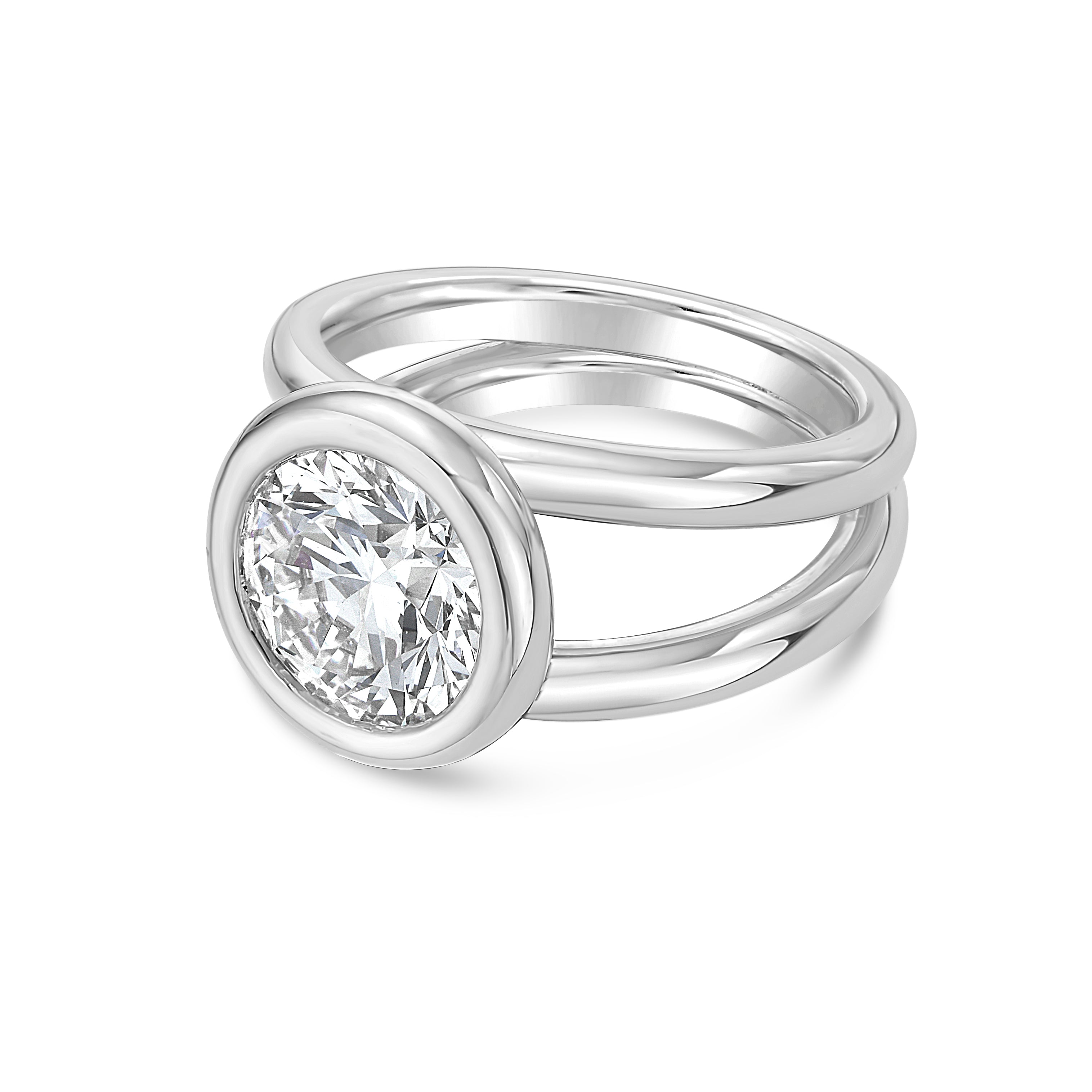 Lab Grown Round Bezel Diamond Split Shank Ring