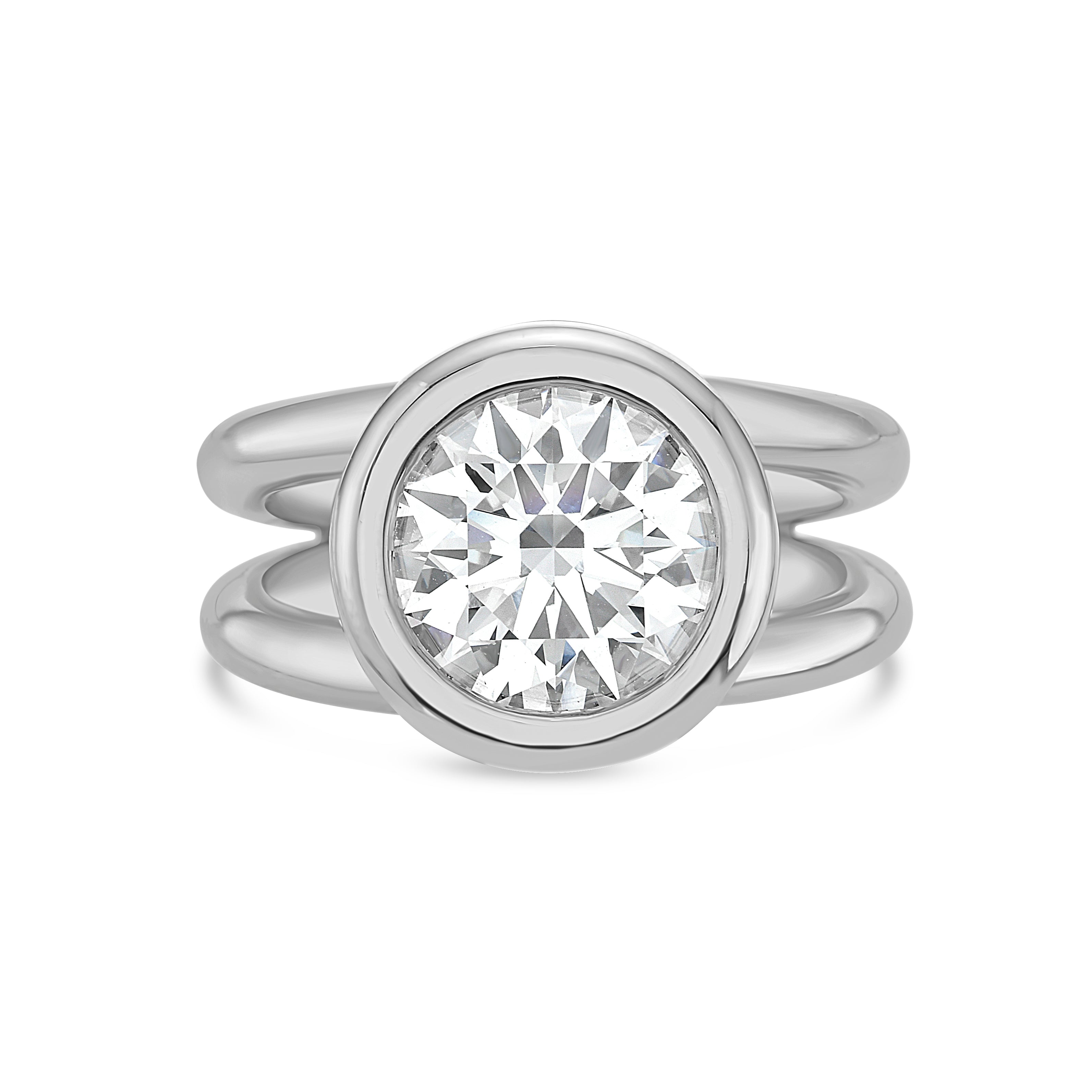 Lab Grown Round Bezel Diamond Split Shank Ring
