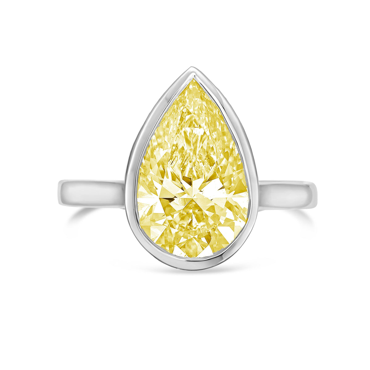 Lab-Grown Yellow Pear Bezel Engagement Ring, 14k Gold