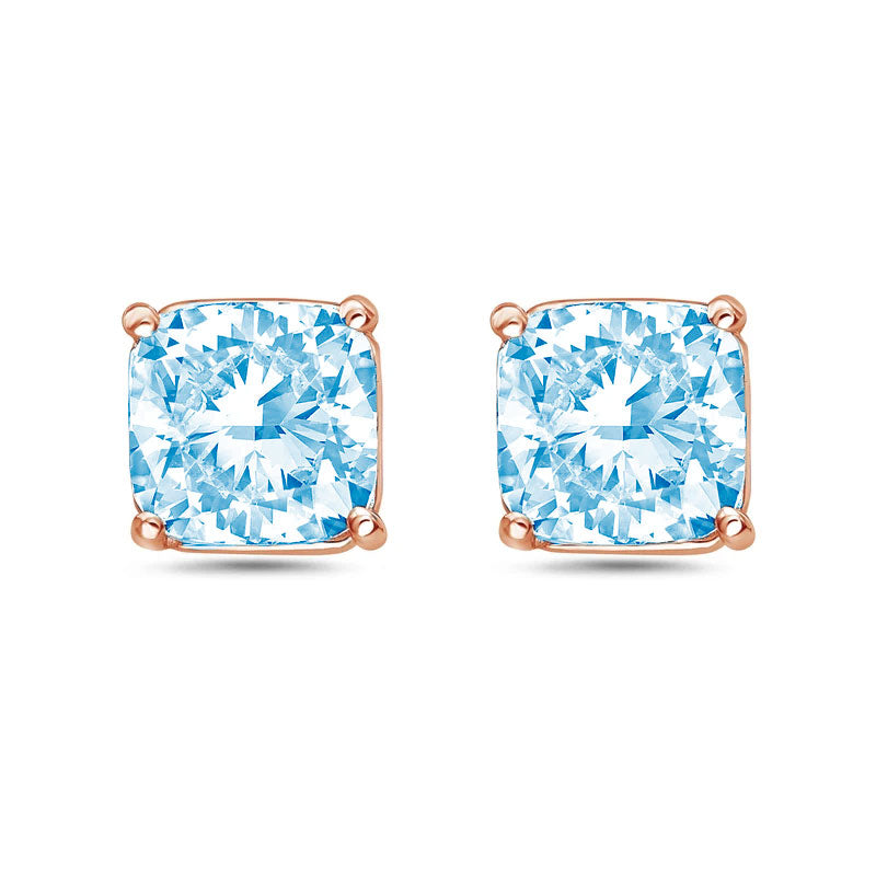 Lab-Grown Blue Cushion Diamond Stud Earrings, 4-Prong, 14K Gold