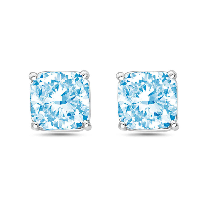 Lab-Grown Blue Cushion Diamond Stud Earrings, 4-Prong, 14K Gold