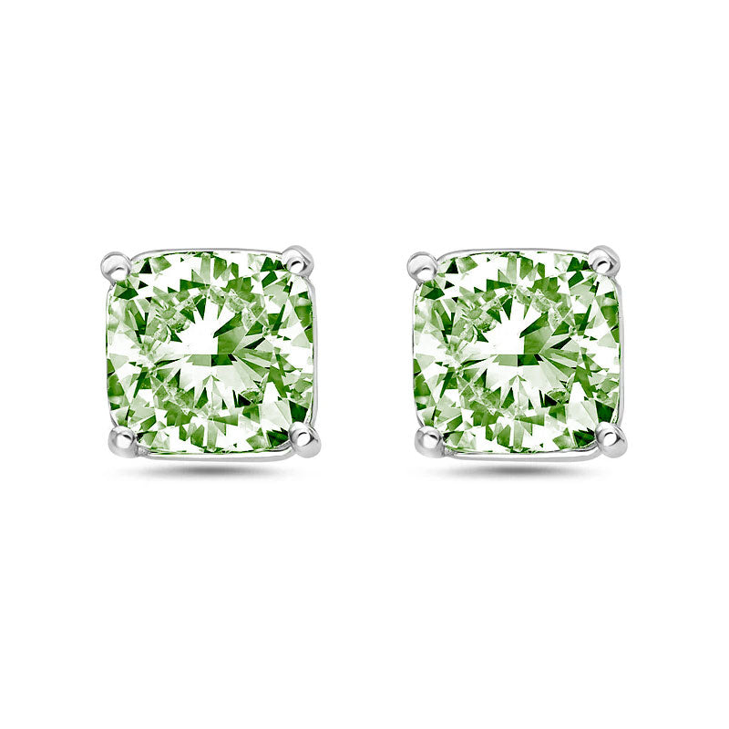 Lab-Grown Green Cushion Diamond Stud Earrings, 4-Prong, 14K Gold