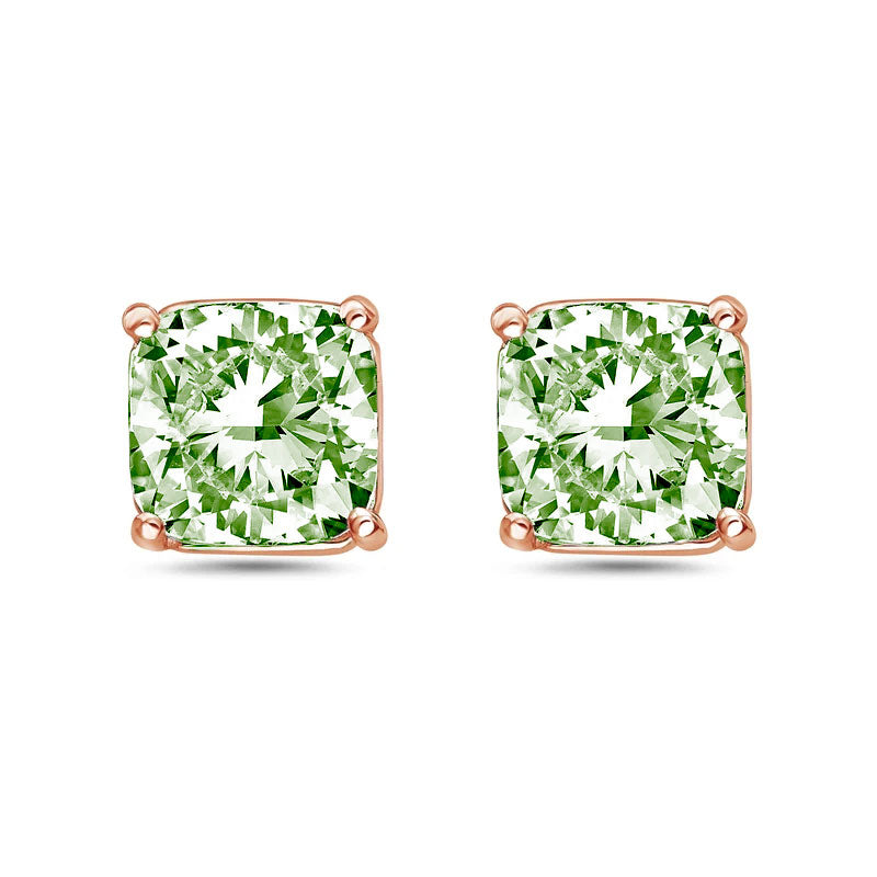 Lab-Grown Green Cushion Diamond Stud Earrings, 4-Prong, 14K Gold