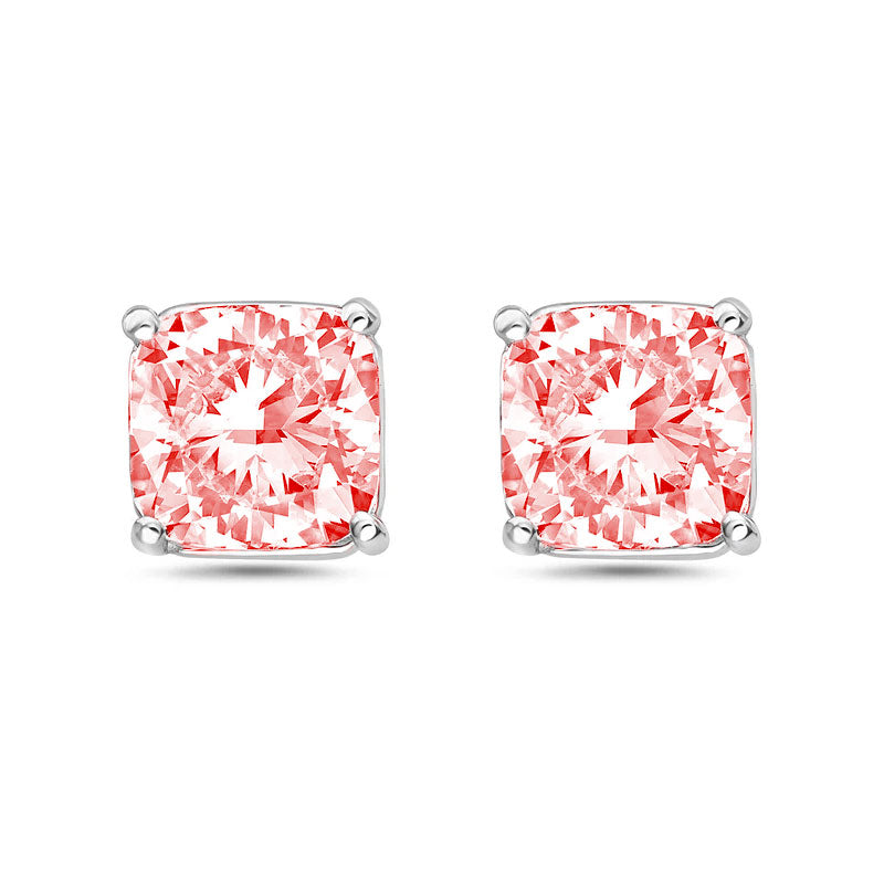 Lab-Grown Pink Cushion Diamond Stud Earrings, 4-Prong, 14K Gold