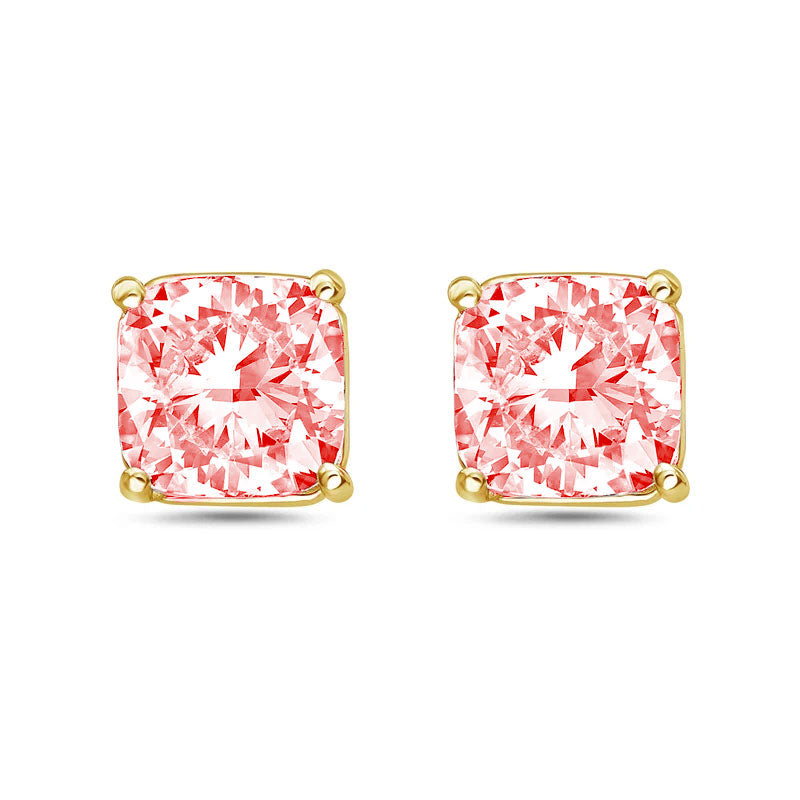 Lab-Grown Pink Cushion Diamond Stud Earrings, 4-Prong, 14K Gold