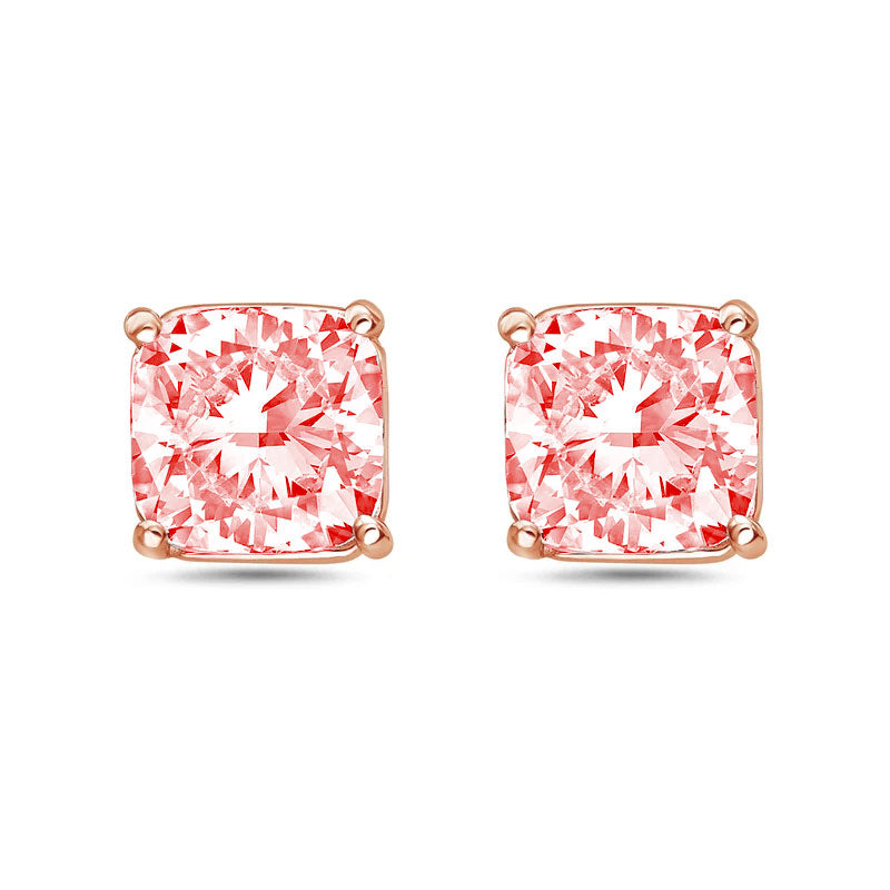Lab-Grown Pink Cushion Diamond Stud Earrings, 4-Prong, 14K Gold