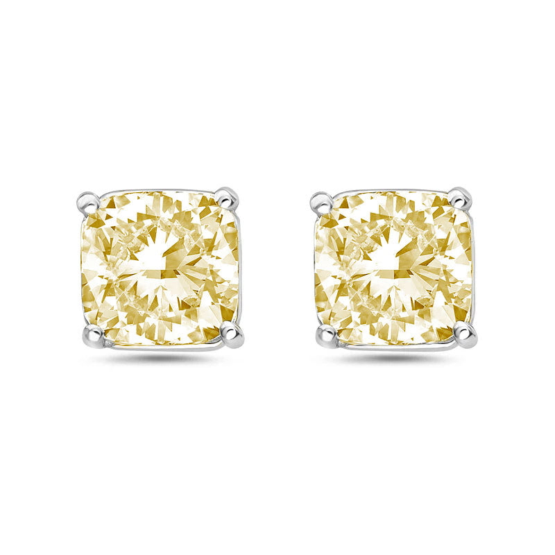 Lab-Grown Yellow Cushion Cut Diamond Stud Earrings, 4-Prong, 14K Gold