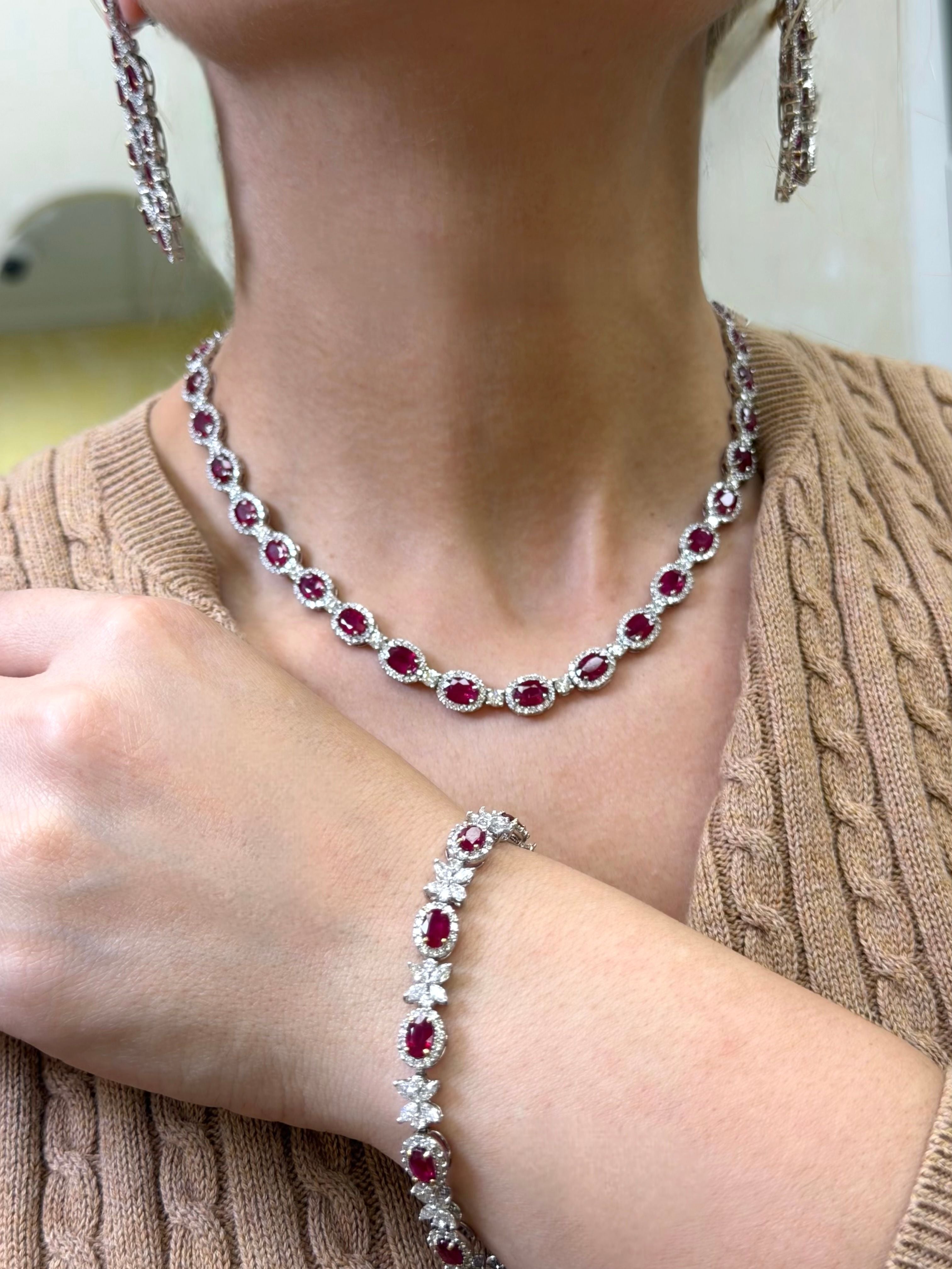 Oval Ruby And Diamond Halo Necklace