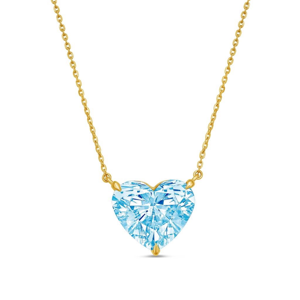 Lab-Grown Blue Heart Diamond Solitaire Pendant, 14k Gold