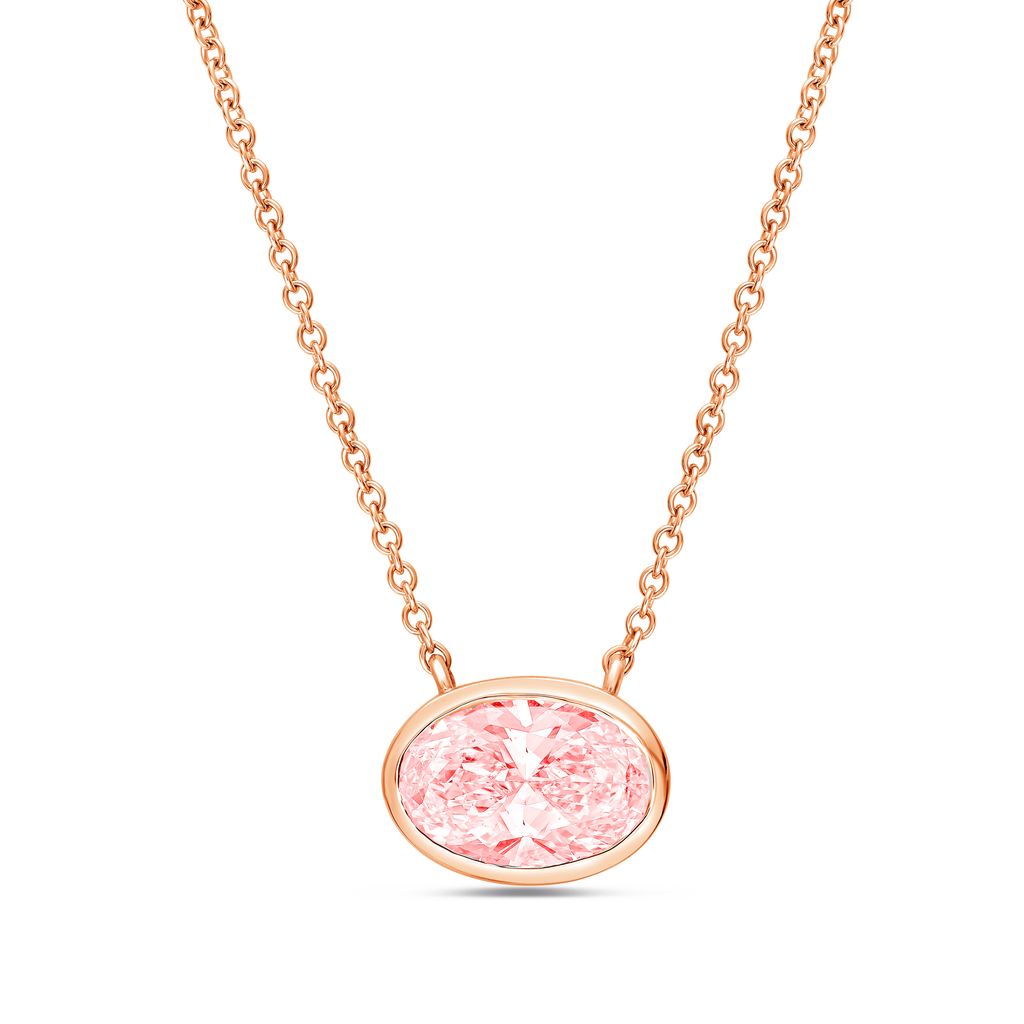 Lab-Grown Pink East-West Oval Diamond Bezel Pendant, 14K Gold