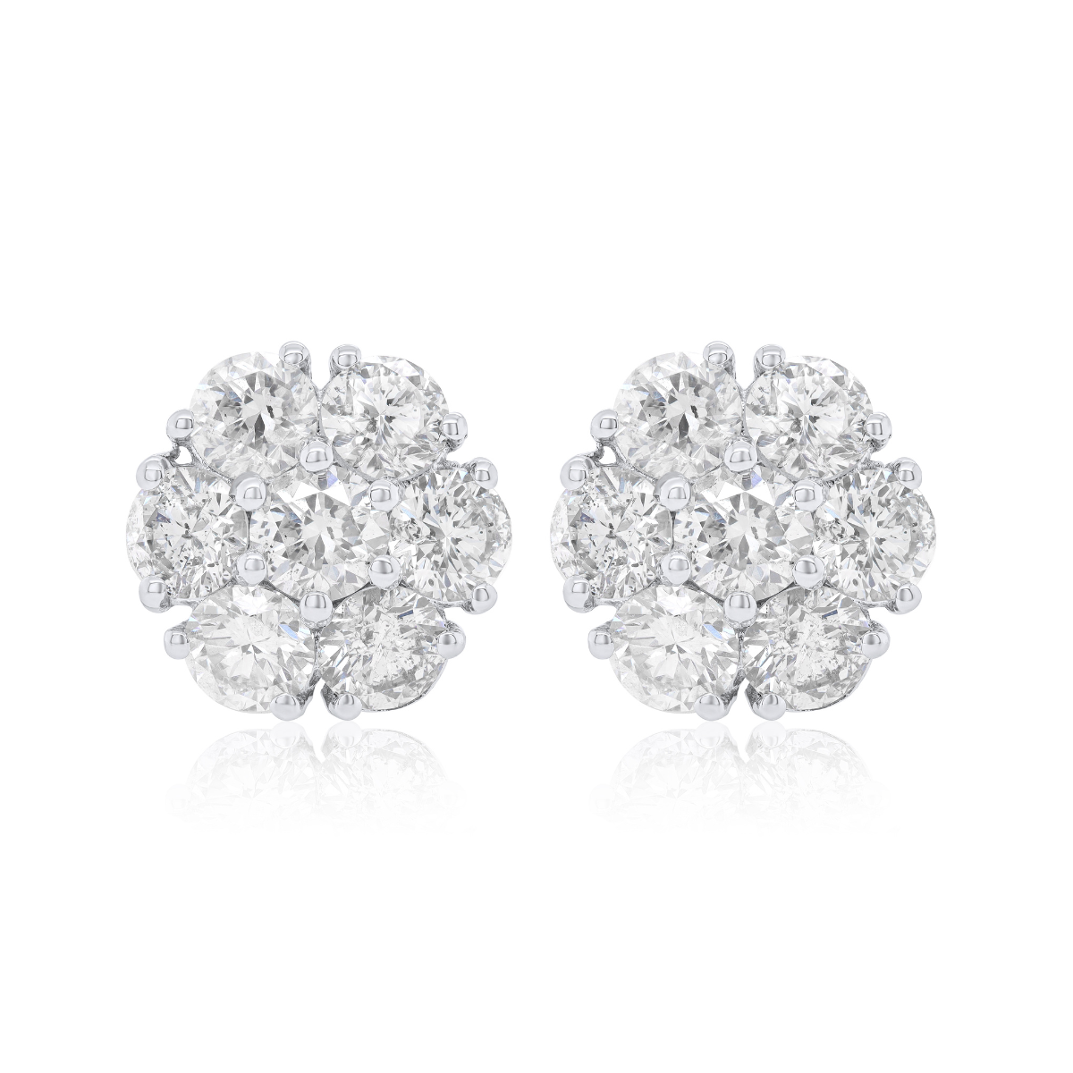 Round Diamonds Flower Cluster Stud Earring