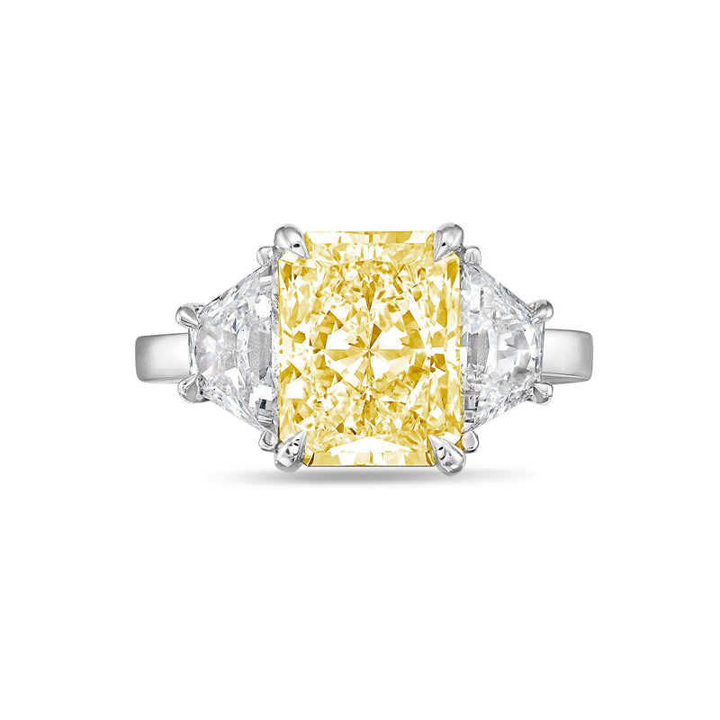 Lab-Grown Yellow Radiant Three-Stone Engagement Ring with Trapezoids, 14K Gold