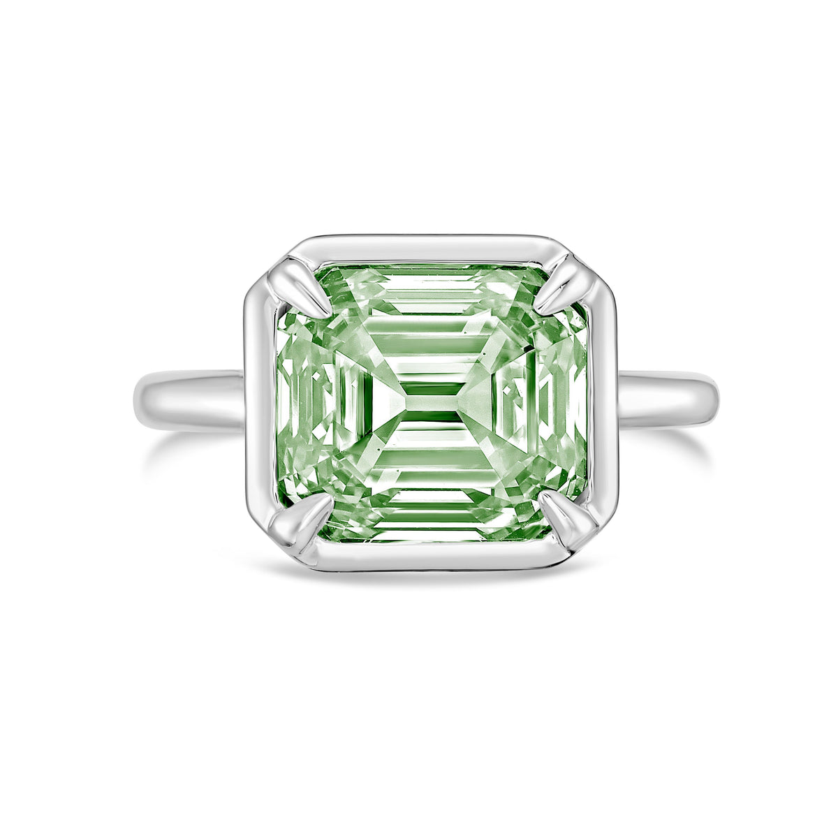 Lab-Grown Green Asscher Diamond Bezel Ring, 14K Gold