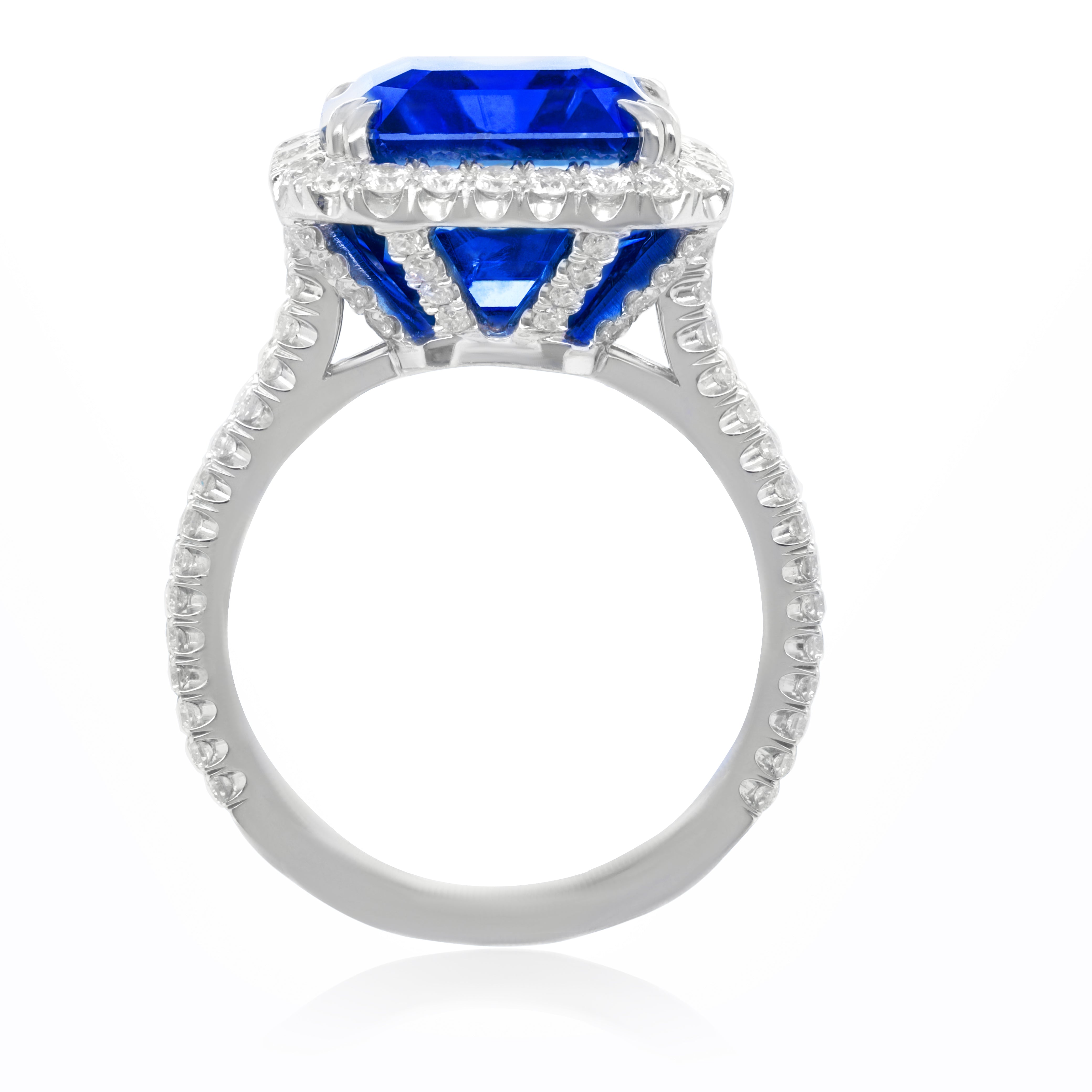 Sapphire Pave Halo Split Shank Ring
