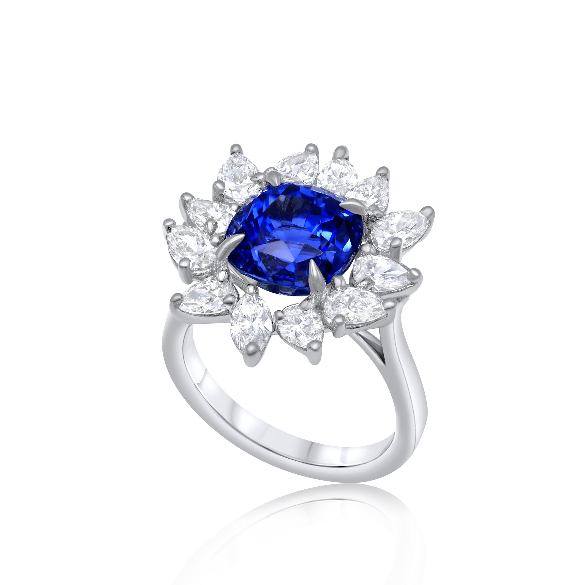 Sapphire Diamond Flower Ring