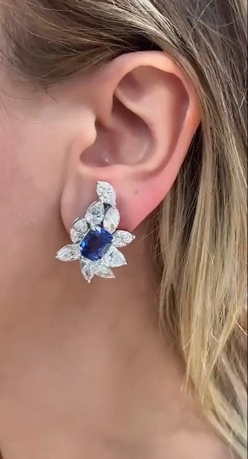 Sapphire Cushion Diamond Stud Earring