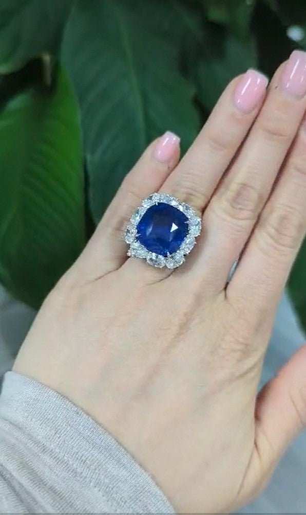 Sapphire Large Diamond Halo Ring