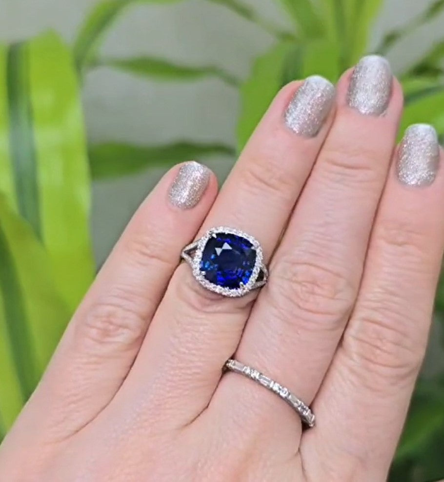 Cushion Sapphire Halo Ring