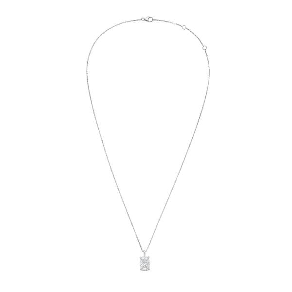 Silver necklace with a diamond pendant on a white background