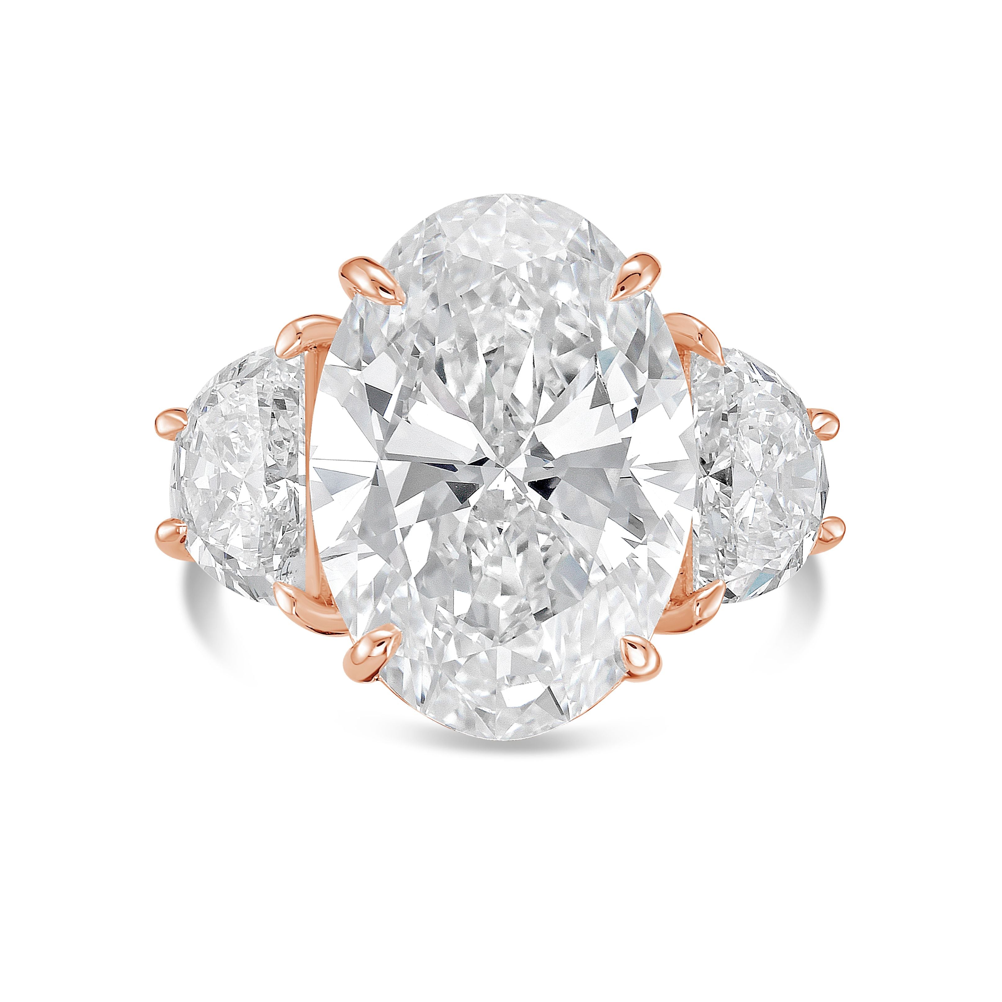 Lab-Grown Oval Engagement Ring with Half Moon Side Stones