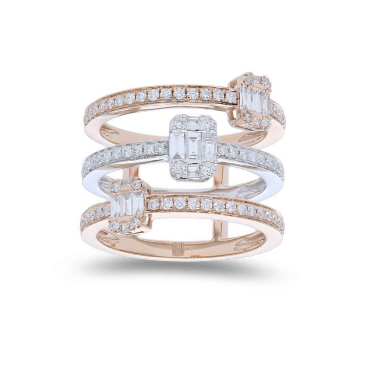 Stackable diamond ring with mixed cut stones