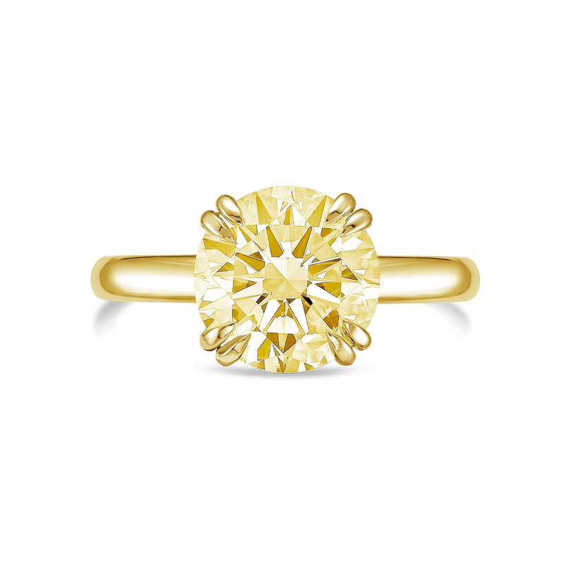 Lab-Grown Yellow Round Split Claw Engagement Ring, 14k Gold