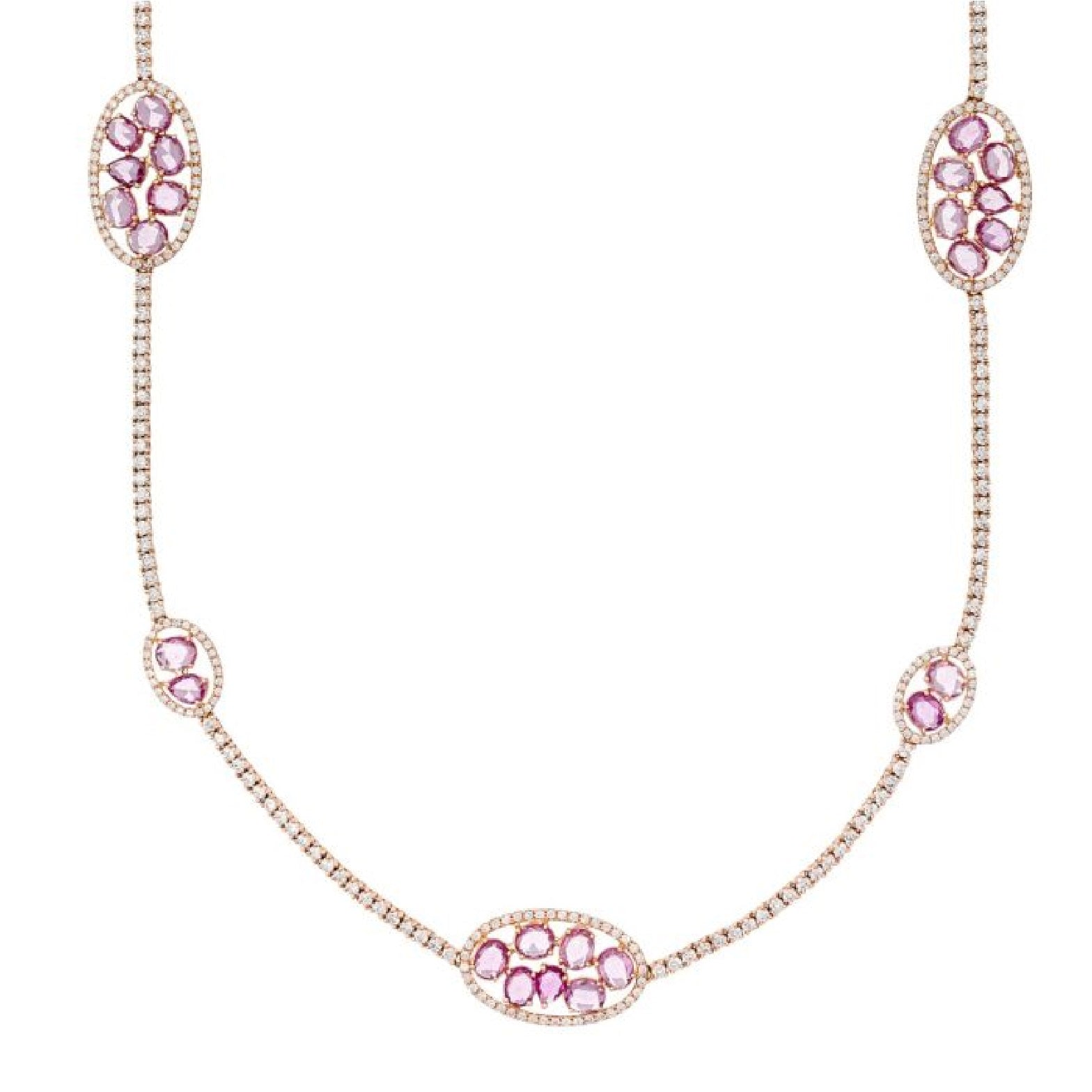 Rose Gold Pink Sapphire Diamond Necklace