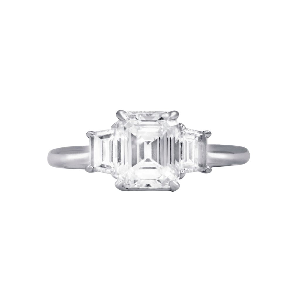 Three Stone Emerald Cut Diamond Engagement Ring