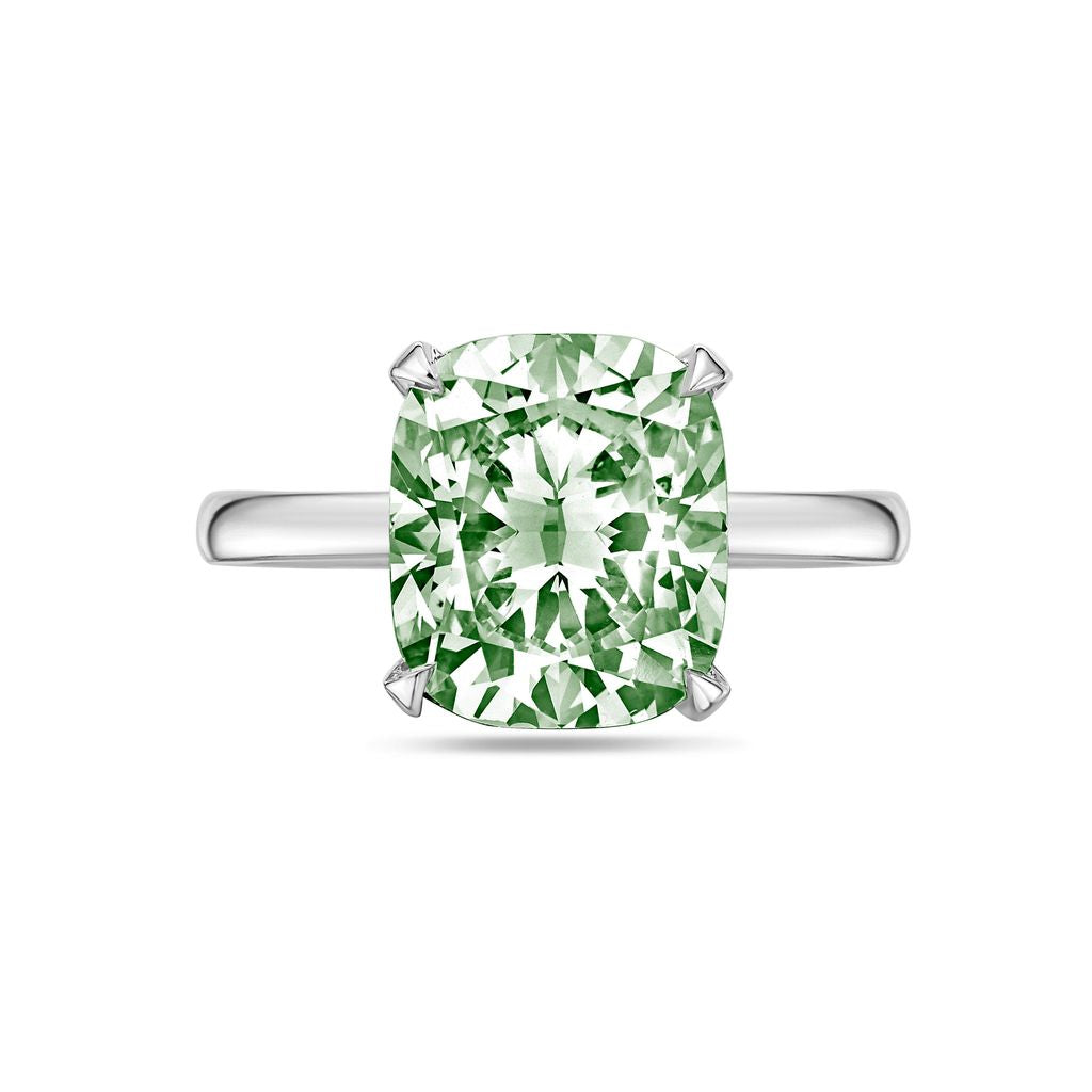 Lab-Grown Green Cushion-Cut Diamond Solitaire Engagement Ring, 14K Gold