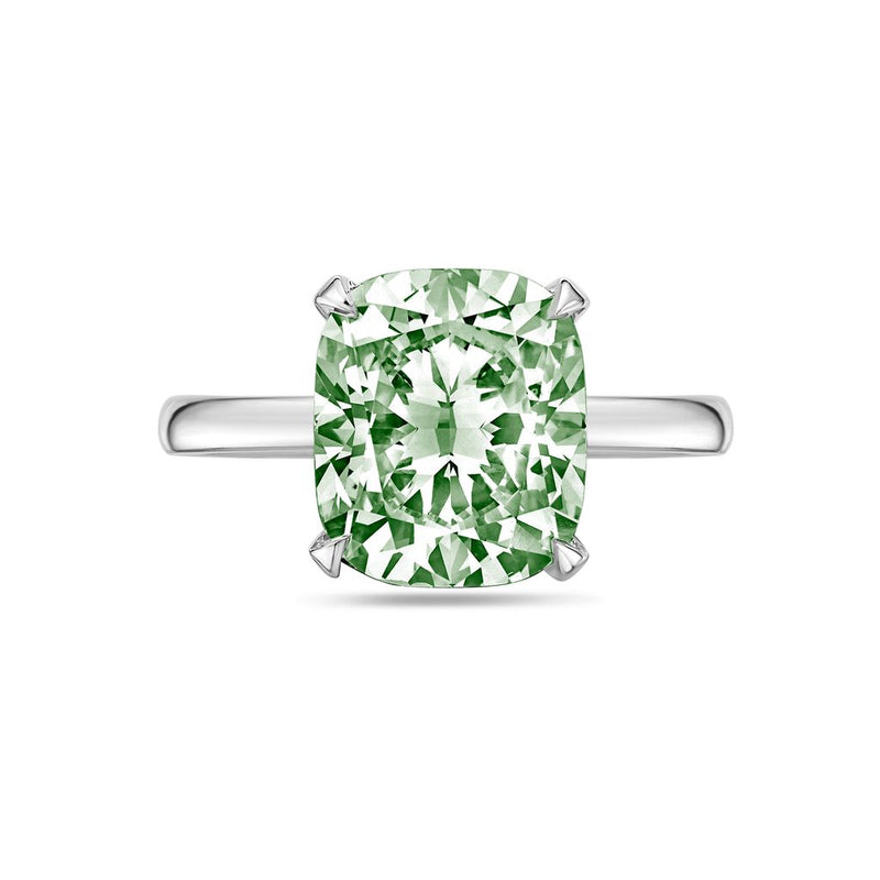 Lab-Grown Green Cushion-Cut Diamond Solitaire Engagement Ring, 14K Gold
