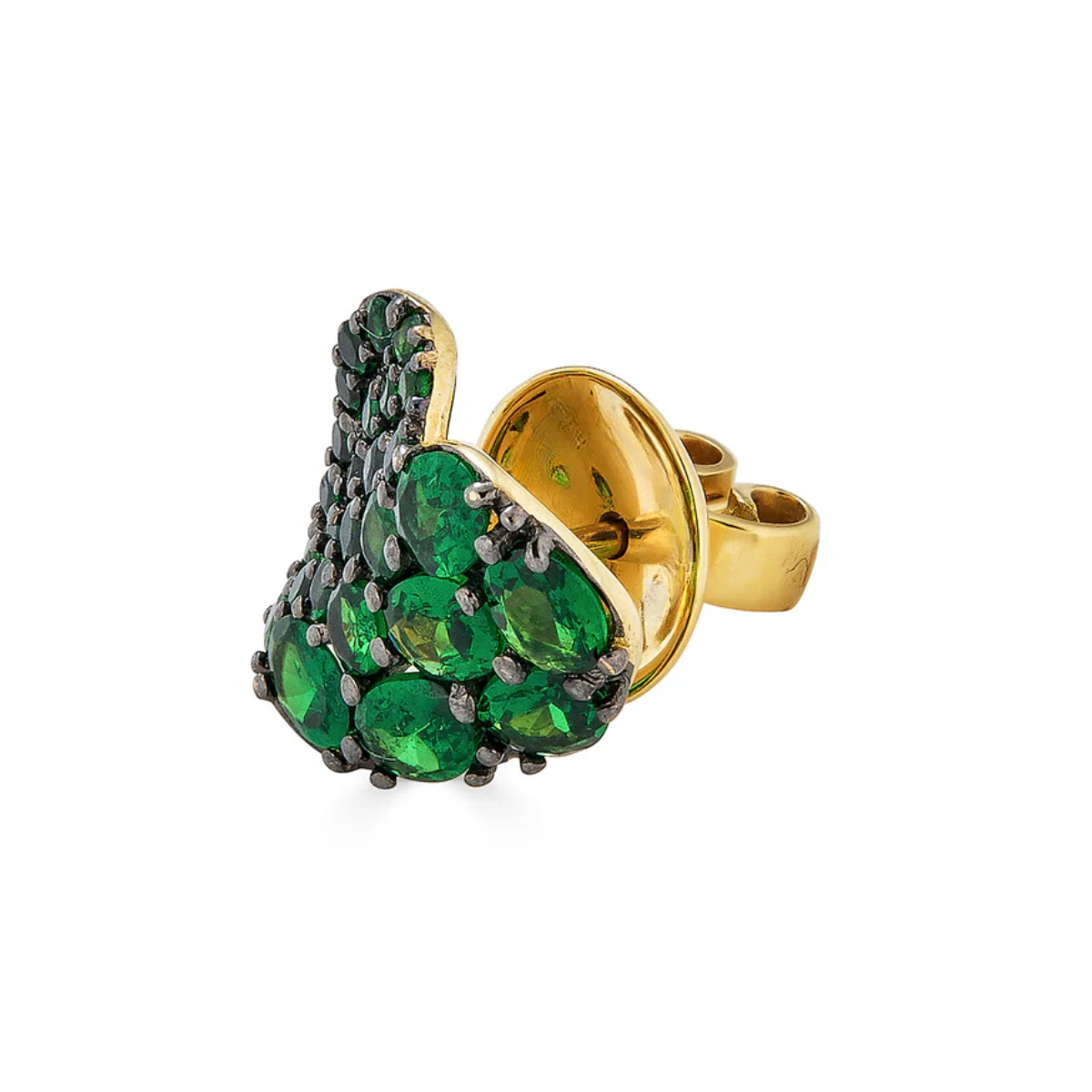 Tsavorite heart earrings, 18K gold dual-tone wave heart design fine jewelry