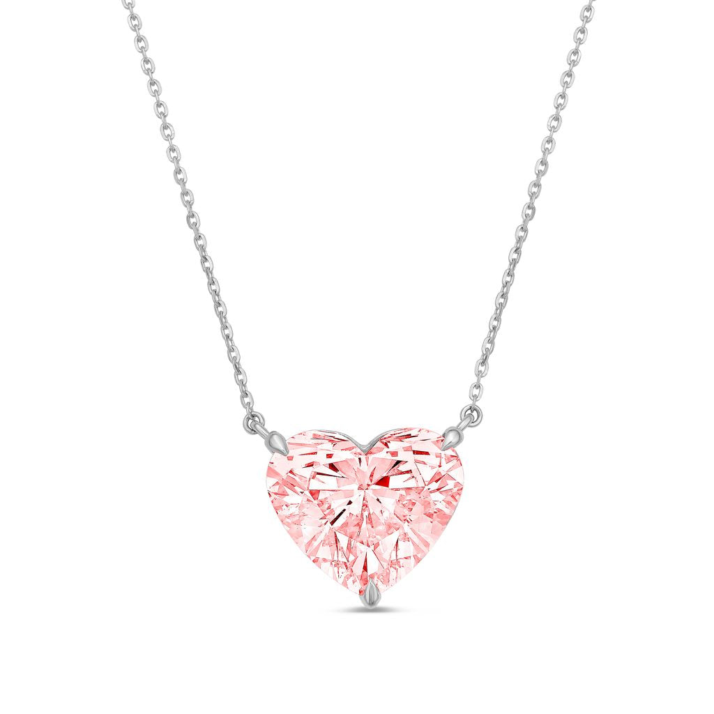 Lab-Grown Pink Heart Diamond Solitaire Pendant, 14k Gold