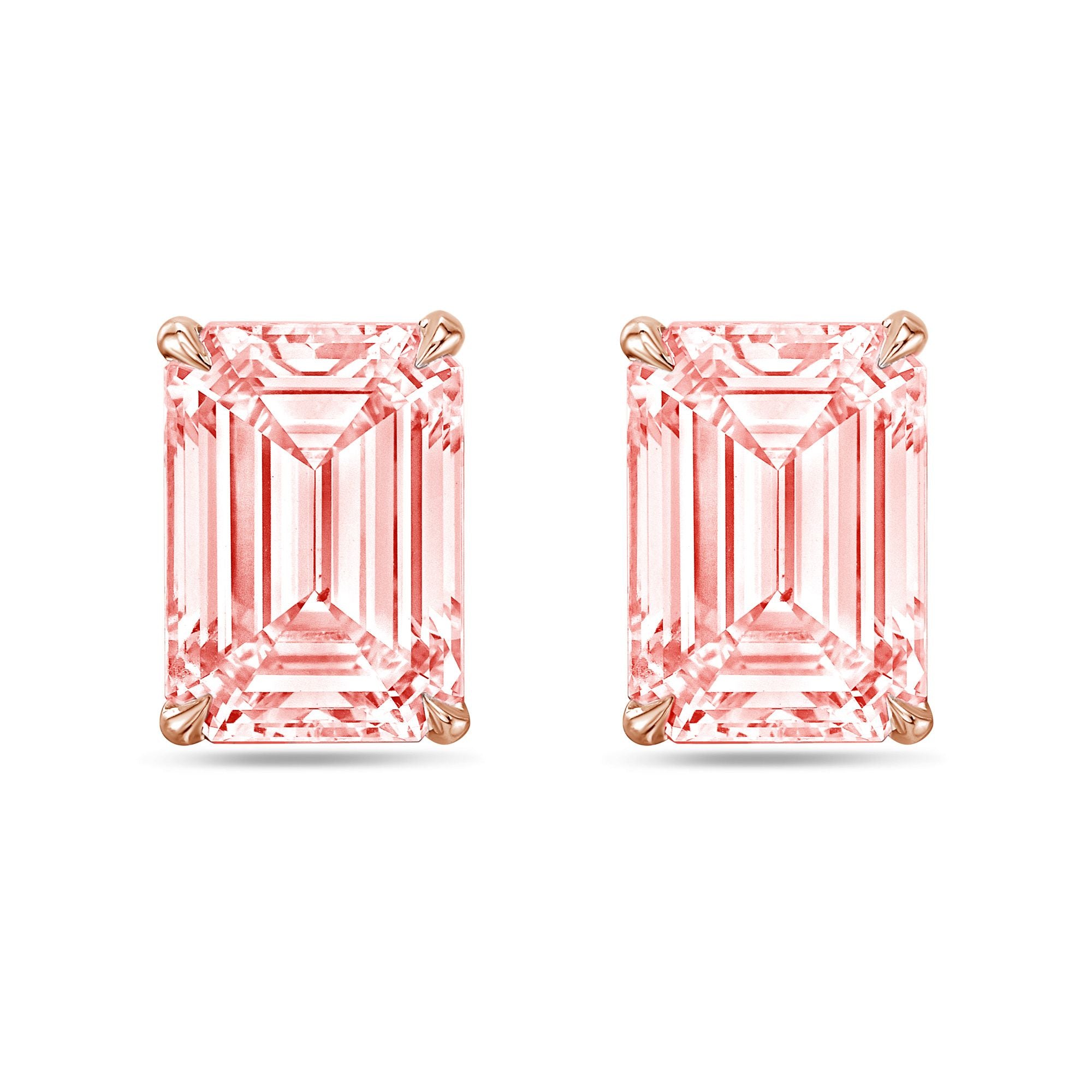 Lab-Grown Pink Emerald Diamond Stud Earrings, 4-Prong, 14K Gold