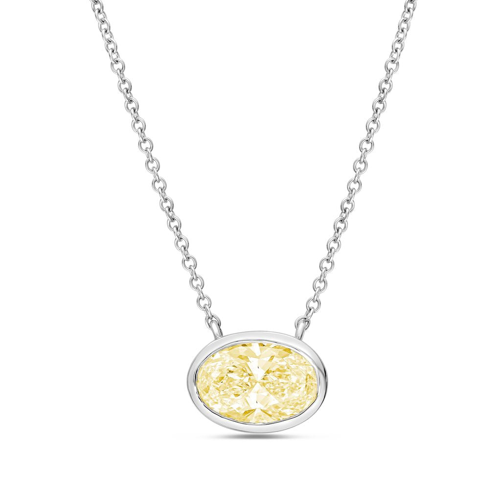 Lab-Grown Yellow East-West Oval Diamond Bezel Pendant, 14K Gold