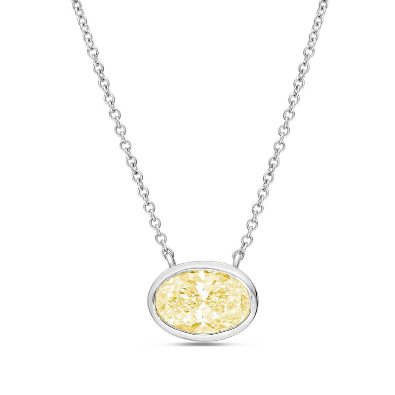 Lab-Grown Yellow East-West Oval Diamond Bezel Pendant, 14K Gold