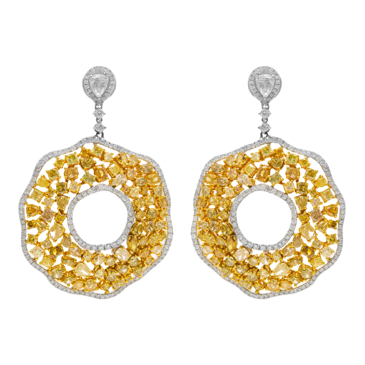 Open Worked Yellow Diamond Drop Earrings