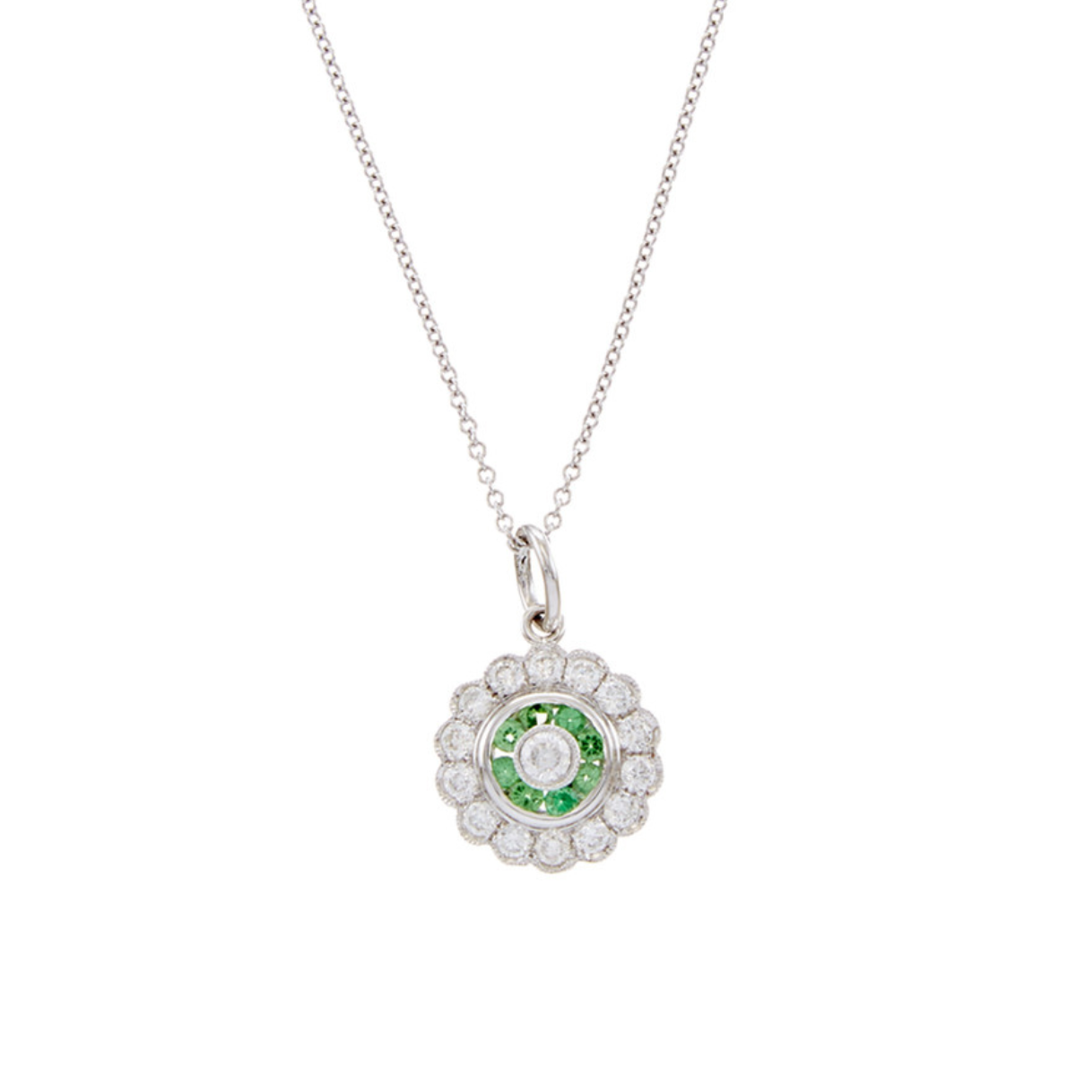 Tsavorite Diamond Halo Pendant