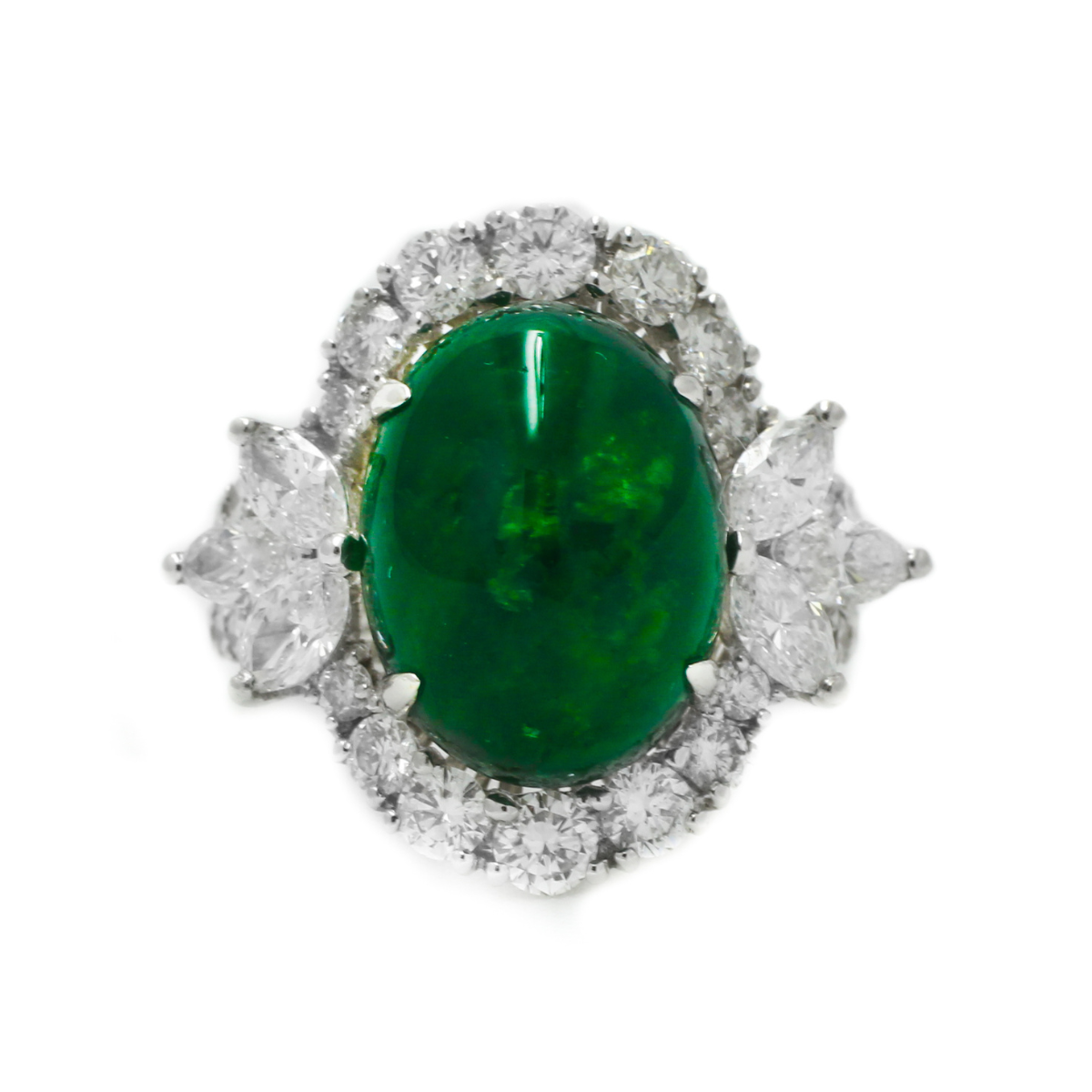 Emerald Halo Leaf Motif Ring